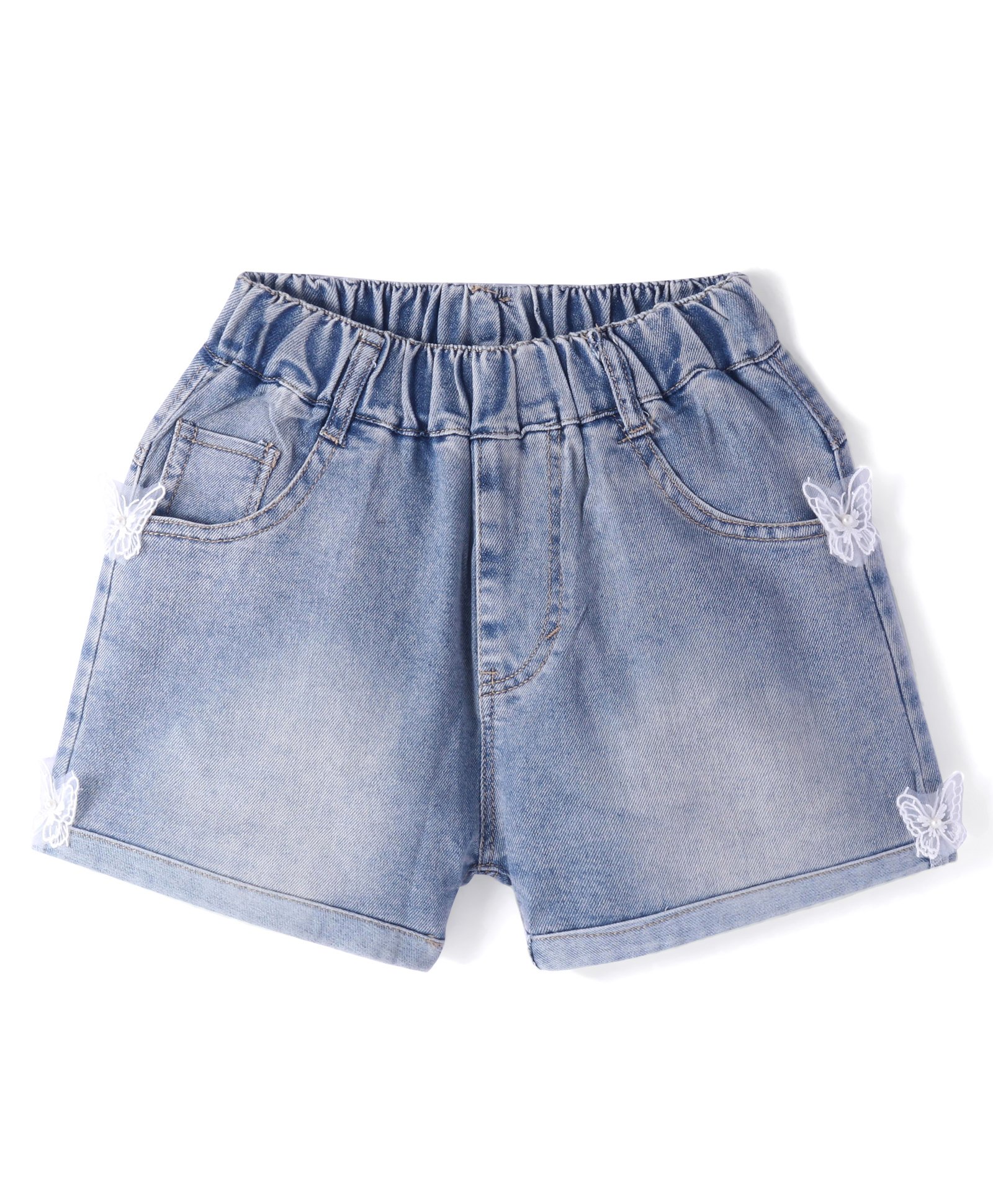 Kookie Kids Solid Shorts with Butterfly Applique - Blue-picture-36