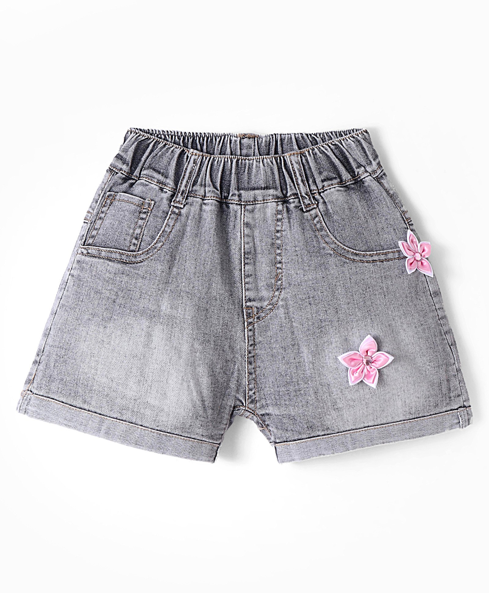 Kookie Kids Solid Shorts with Floral Applique - Black-picture-27