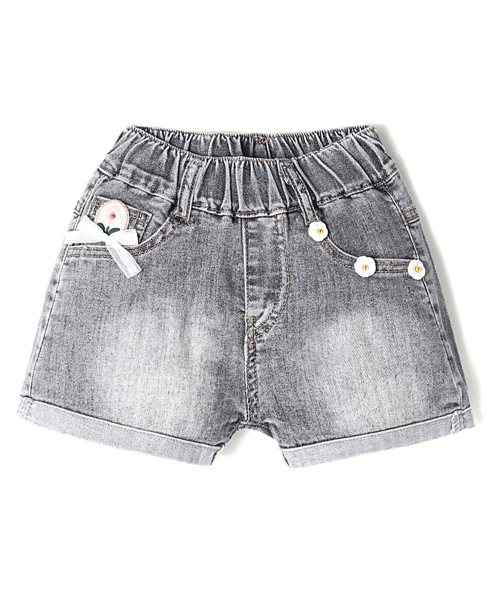 Kookie Kids Solid Shorts with Floral Applique - Black-picture-21