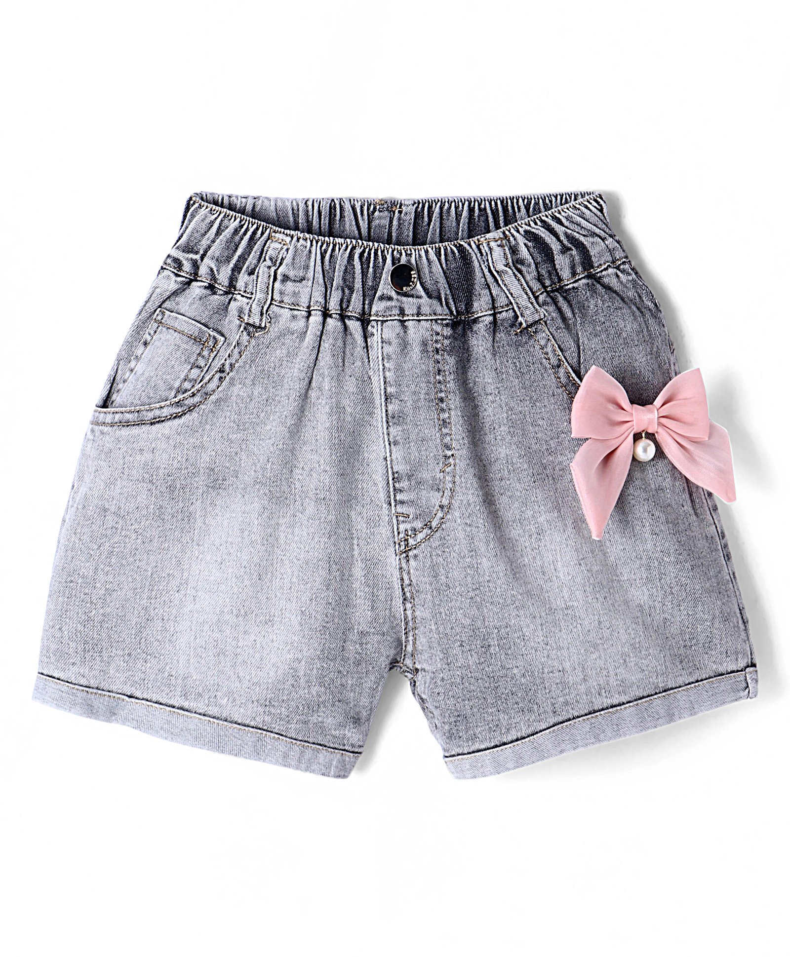Kookie Kids Solid Shorts with Bow Applique - Black-picture-22