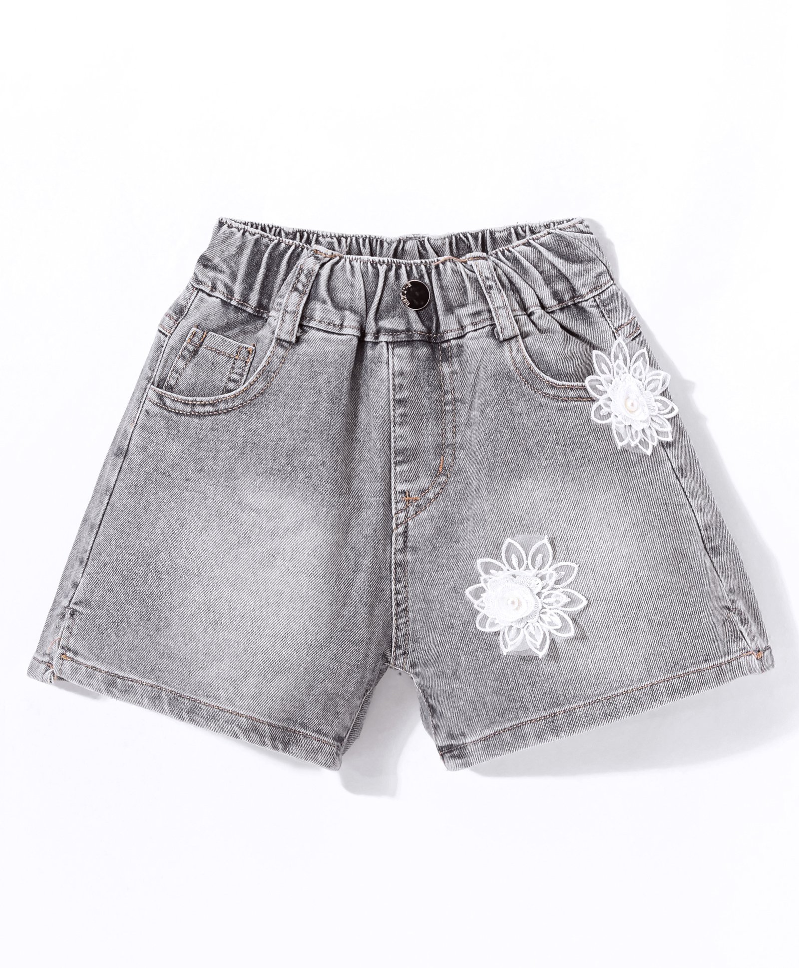 Kookie Kids Denim Shorts with Floral Applique - Black-picture-15