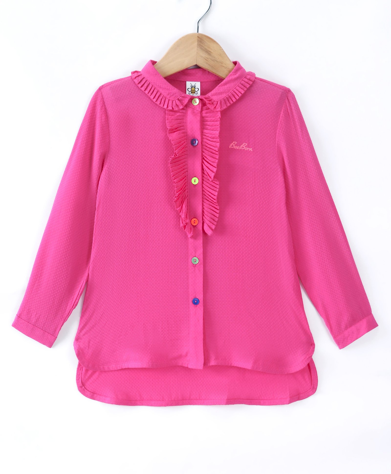Kookie Kids Full Sleeves Top with Frilled Detailing Solid Colour - Fuschia-picture-27
