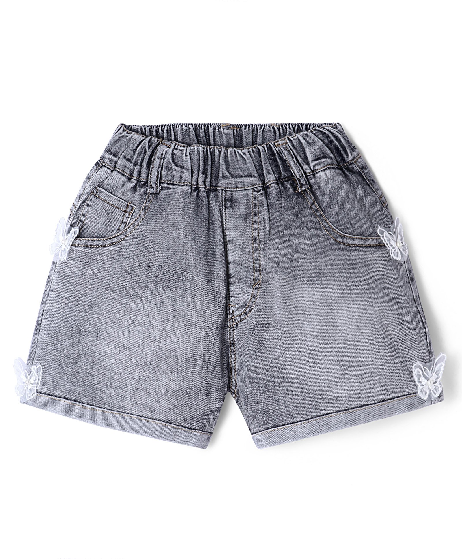 Kookie Kids Solid Shorts with Butterfly Applique - Black-image-49