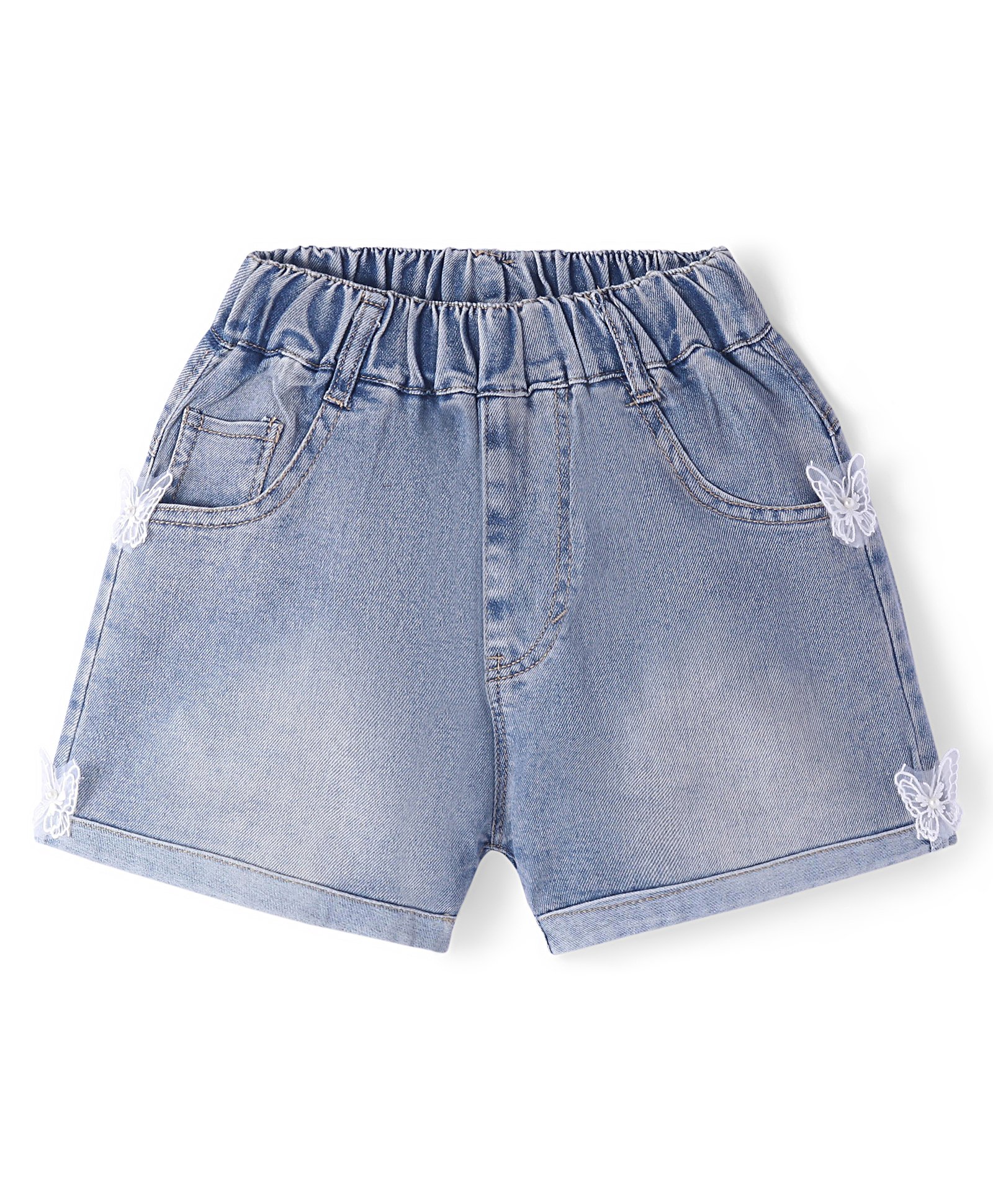 Kookie Kids Solid Shorts with Butterfly Applique - Blue-image-17