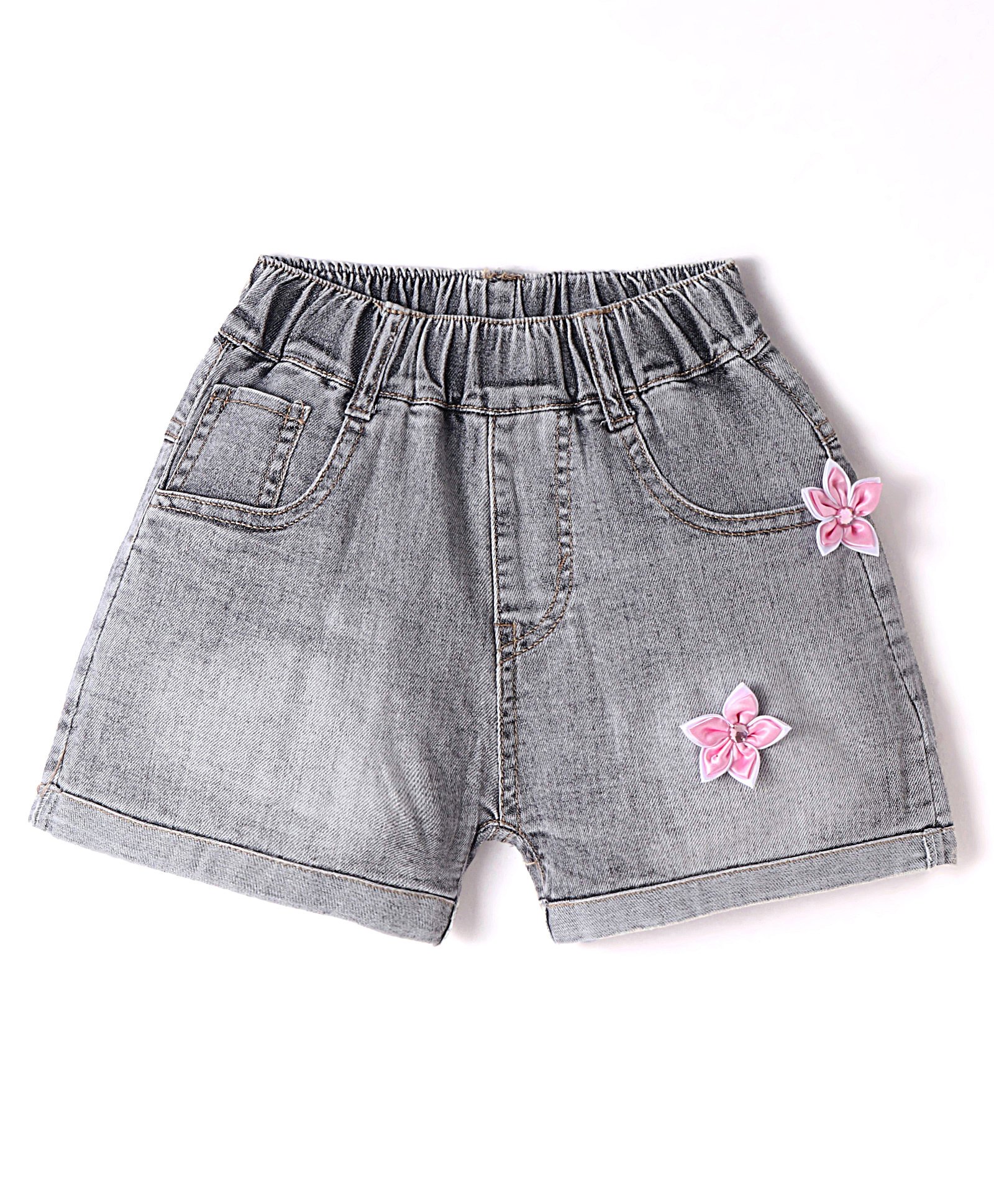 Kookie Kids Solid Shorts with Floral Applique - Black-image-46