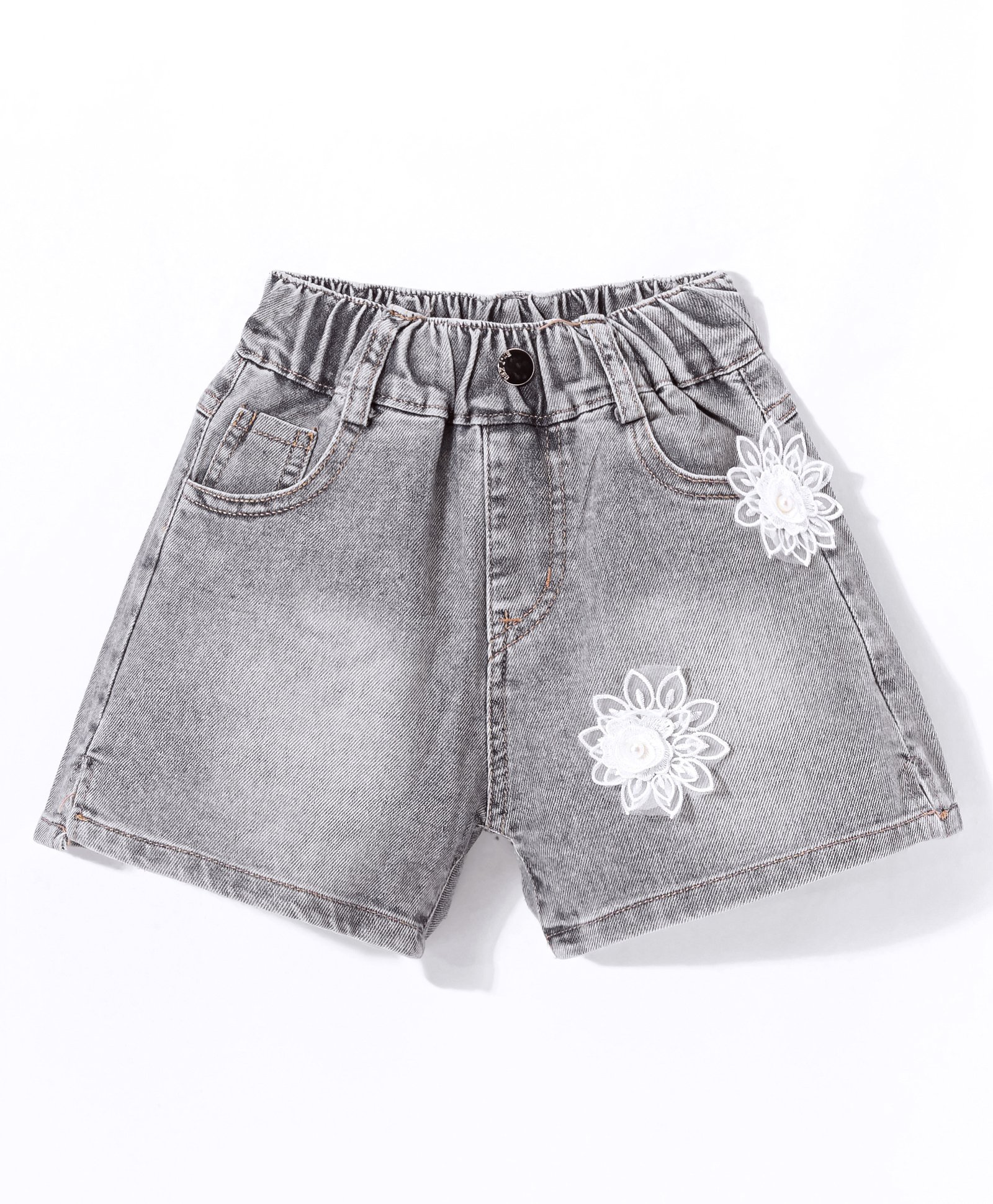 Kookie Kids Denim Shorts with Floral Applique - Black-picture-30