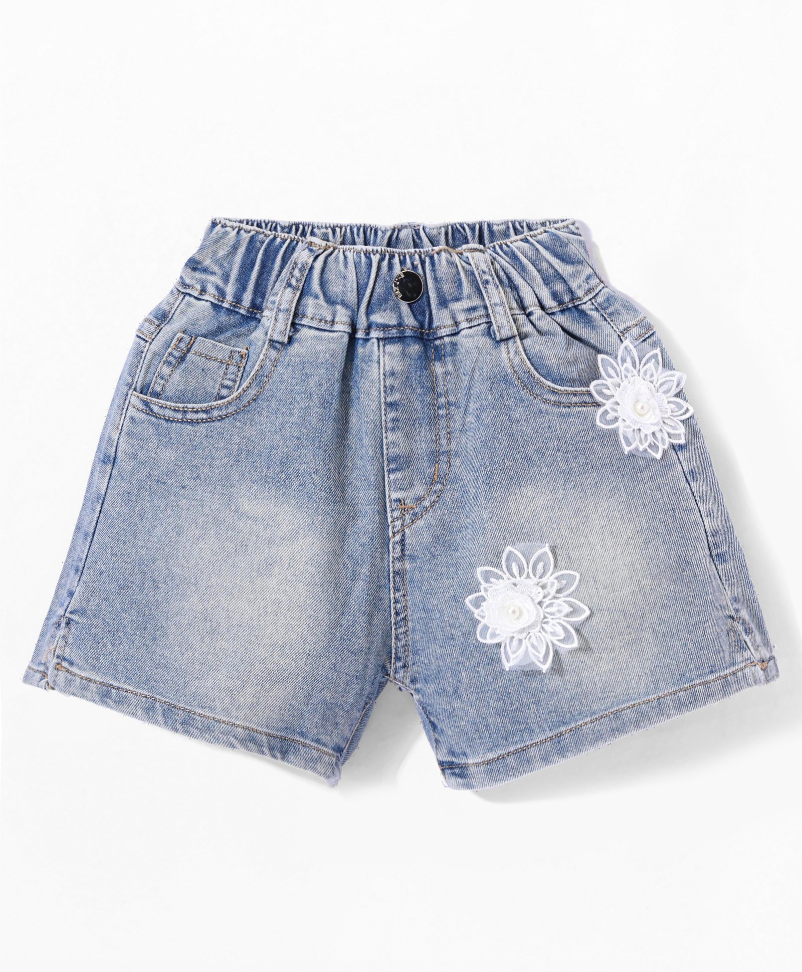 Kookie Kids Denim Shorts with Heart Applique - Blue-picture-10