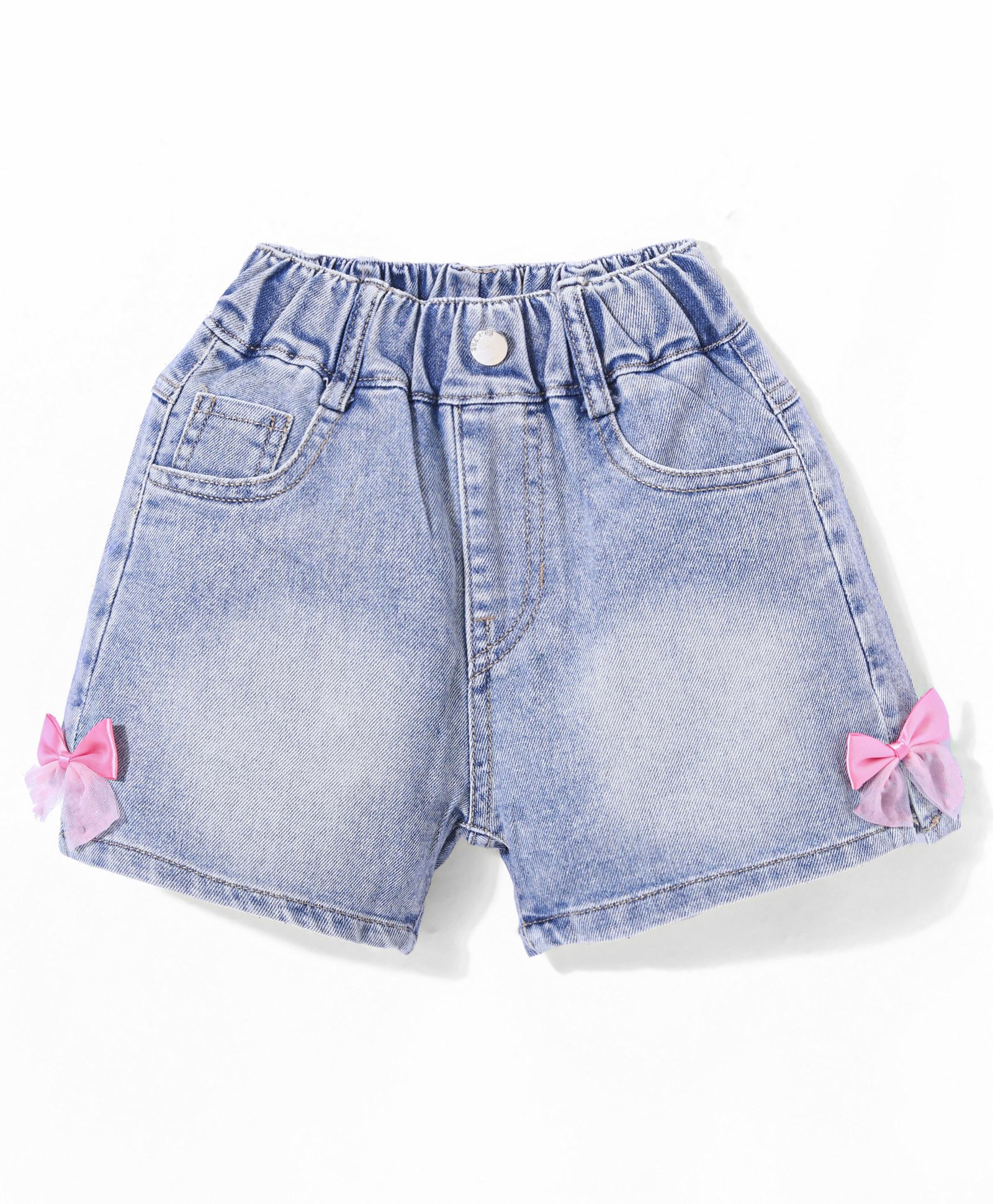 Kookie Kids Denim Shorts with Bow Applique - Blue-picture-16