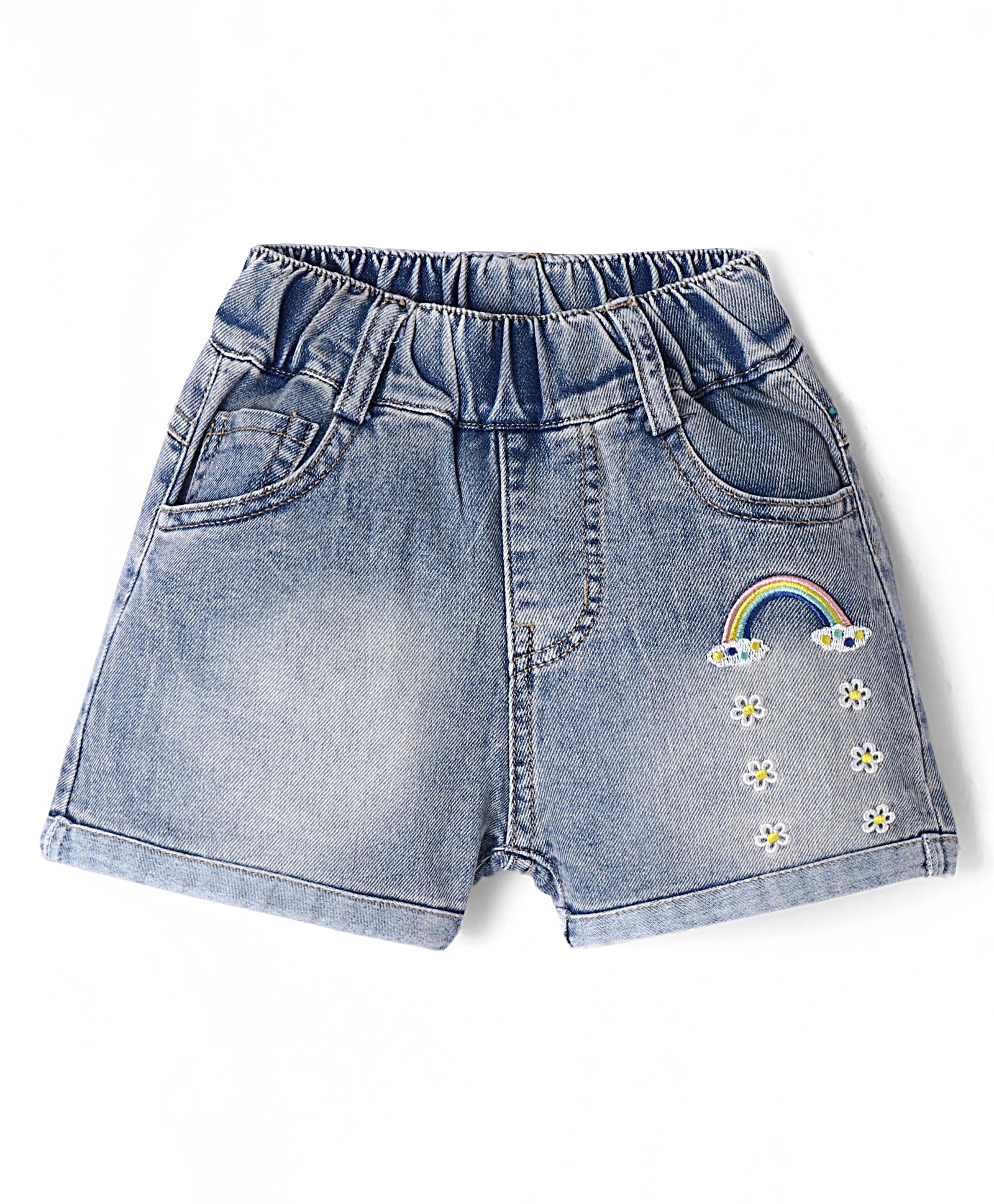 Kookie Kids Shorts with Rainbow & Floral Embroidery - Blue-picture-37
