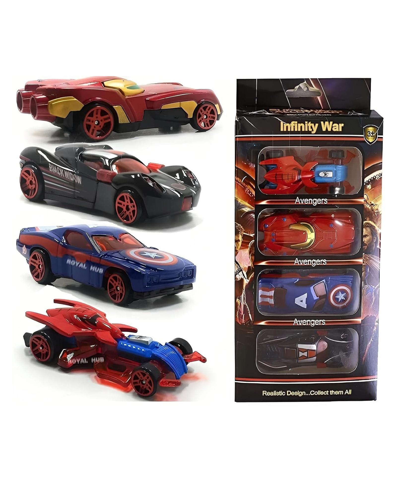 PLUSPOINT 4 PC Diecast Metal Superhero Toy Vehicles Cars Set Alloy Push N Go Vehicles, Mini Racing Cars for Toddlers, Girls and Boys Kids Play Car Set (Super 4)-picture-34
