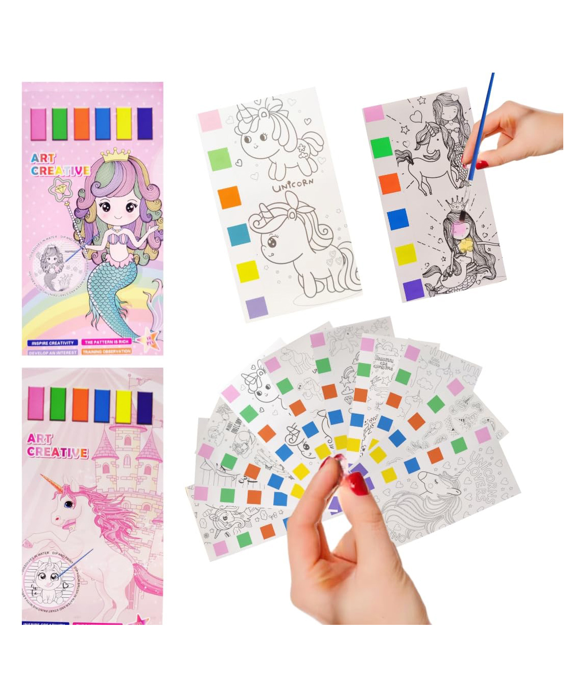 PLUSPOINT Paint with Water Book Coloring Activity for Kids,10 Sheets Cute Cartoon Character Watercolor Books 2pack Pocket Painting Book for Toddlers Kids Art Craft Gift Ages 3+ - English-image-38