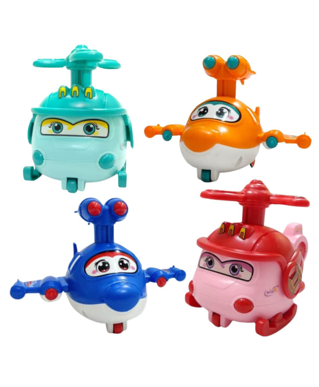 PLUSPOINT Toy Poli Helicopter and Plane Boys and Girls Pack of 4 Pressure Powered Press and go Toys Crawling Kids Toddler 2 Helicopter and 2 Plane Toy- Multi Color-image-36