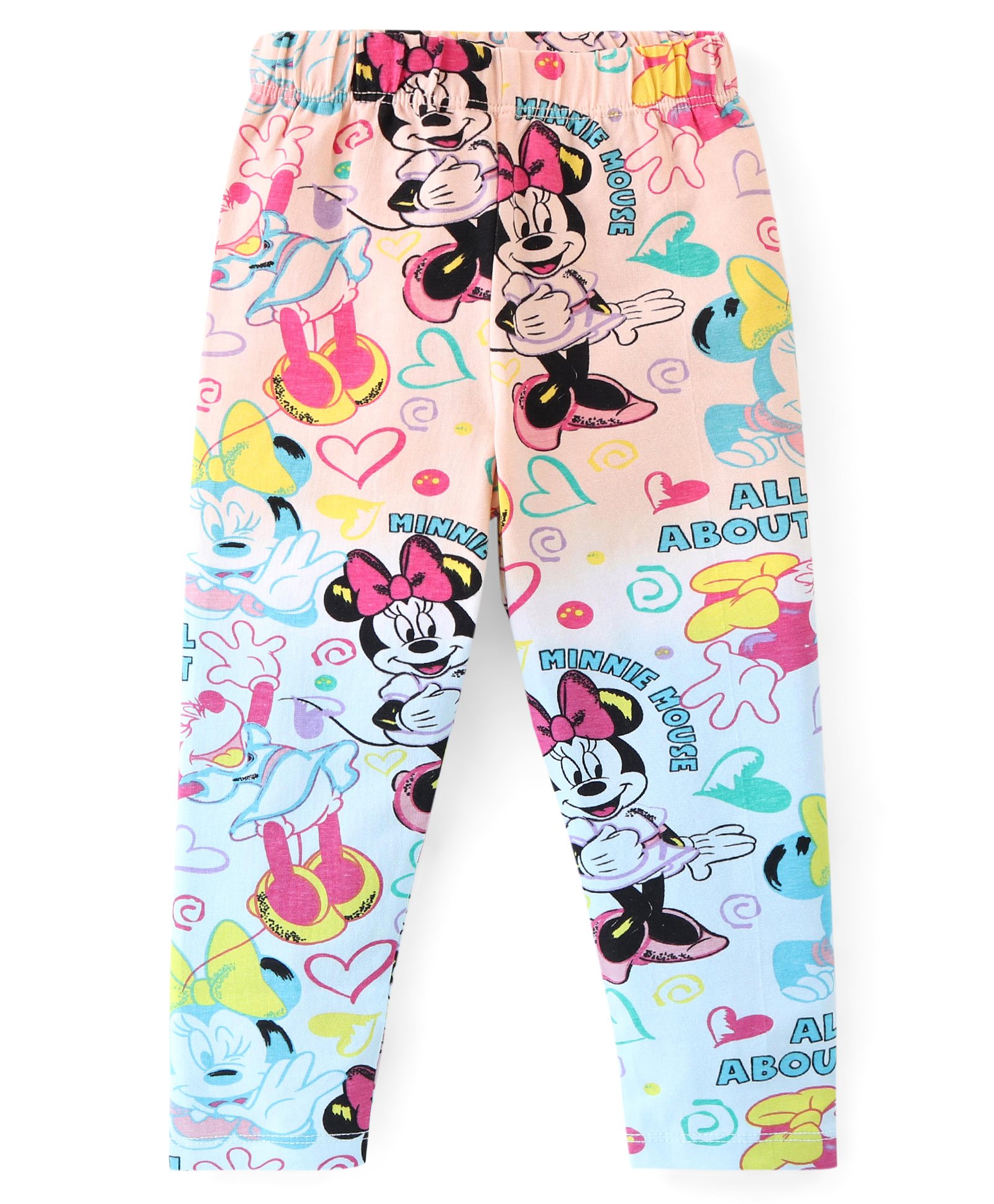 Babyhug Disney Cotton Lycra Full Length Leggings with Minnie Mouse Print and Ombre Effect- Multicolour-picture-27