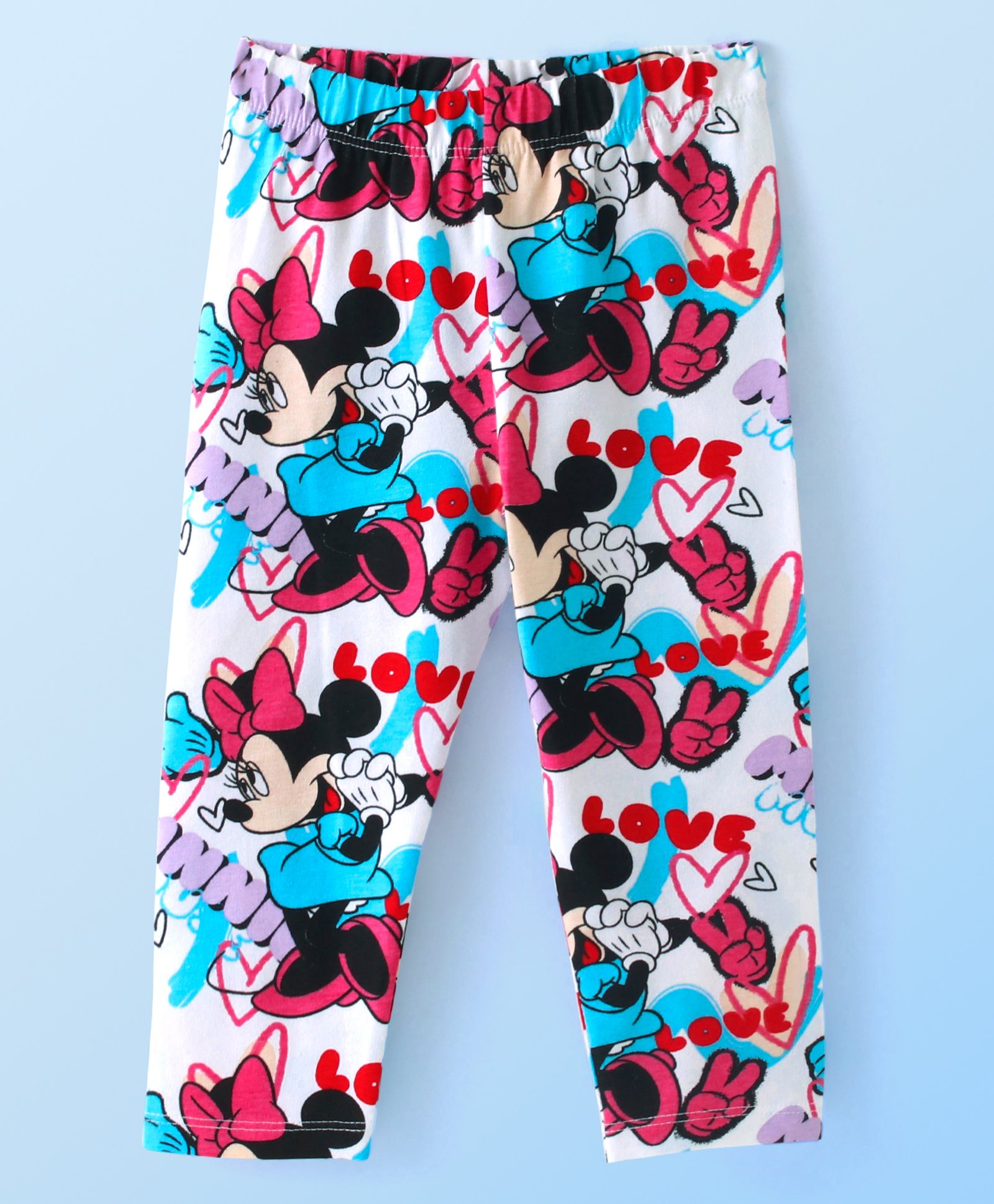 Babyhug Disney Single Jersey Knit Full Length Leggings with Minnie Mouse Print - White-picture-16