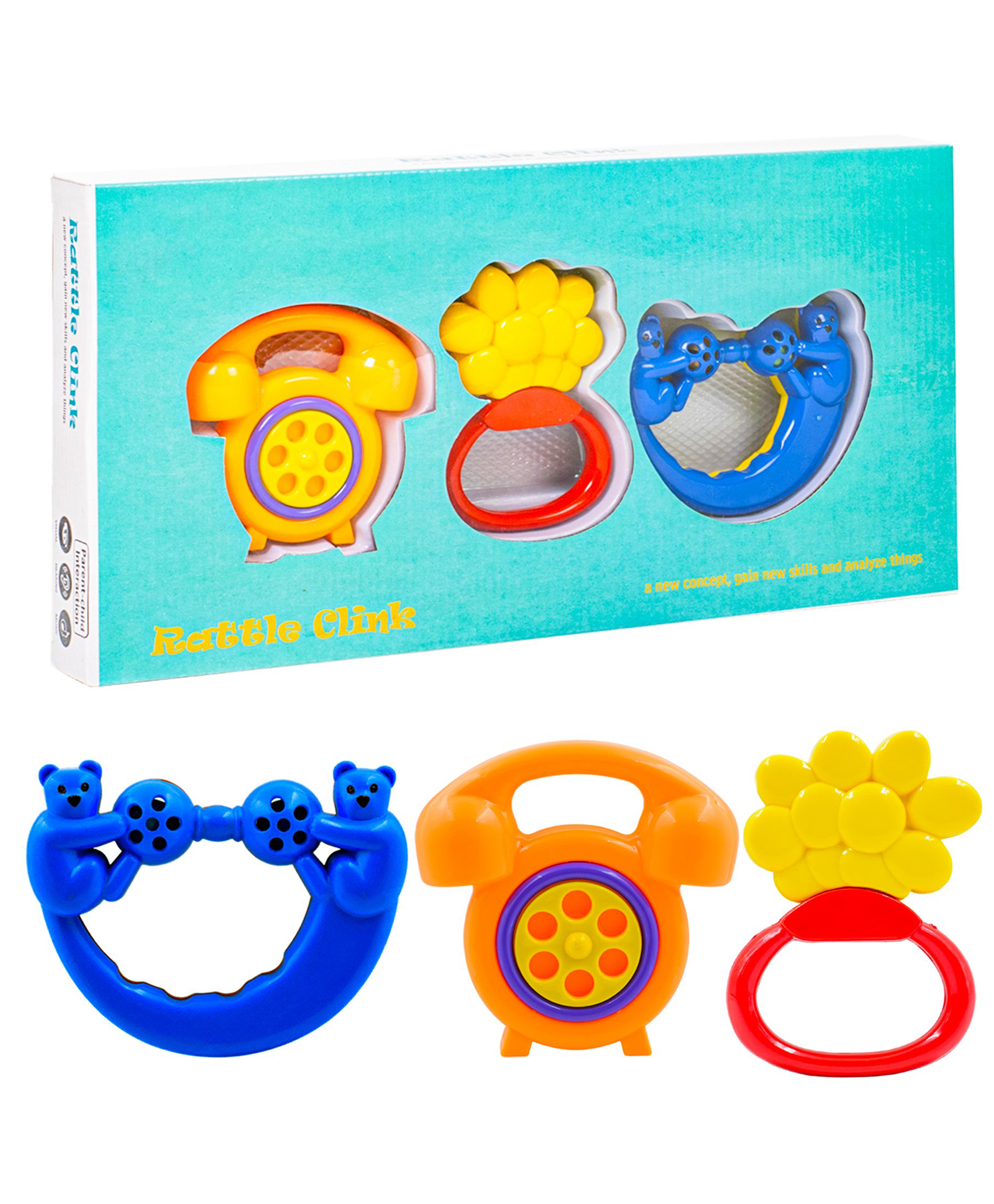 WISHKEY Plastic Rattle Toys for Infants, BPA Free Non-Toxic Shake & Grab Toys for Toddlers, Colorful Toys, Early Age Toys, Ideal Gift for New Born Babies, Multicolor (Pack of 3)-image-2