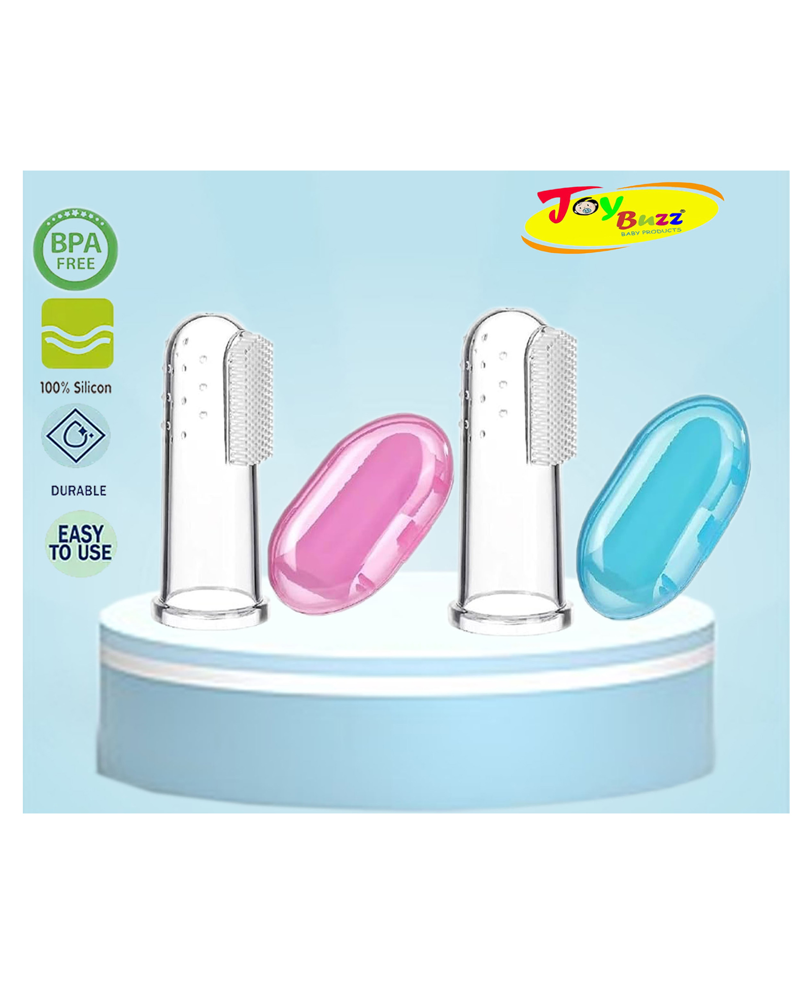 Joy Buzz Baby Silicone Fingure Brush With Case Pack of 2 - White & Blue-image-41