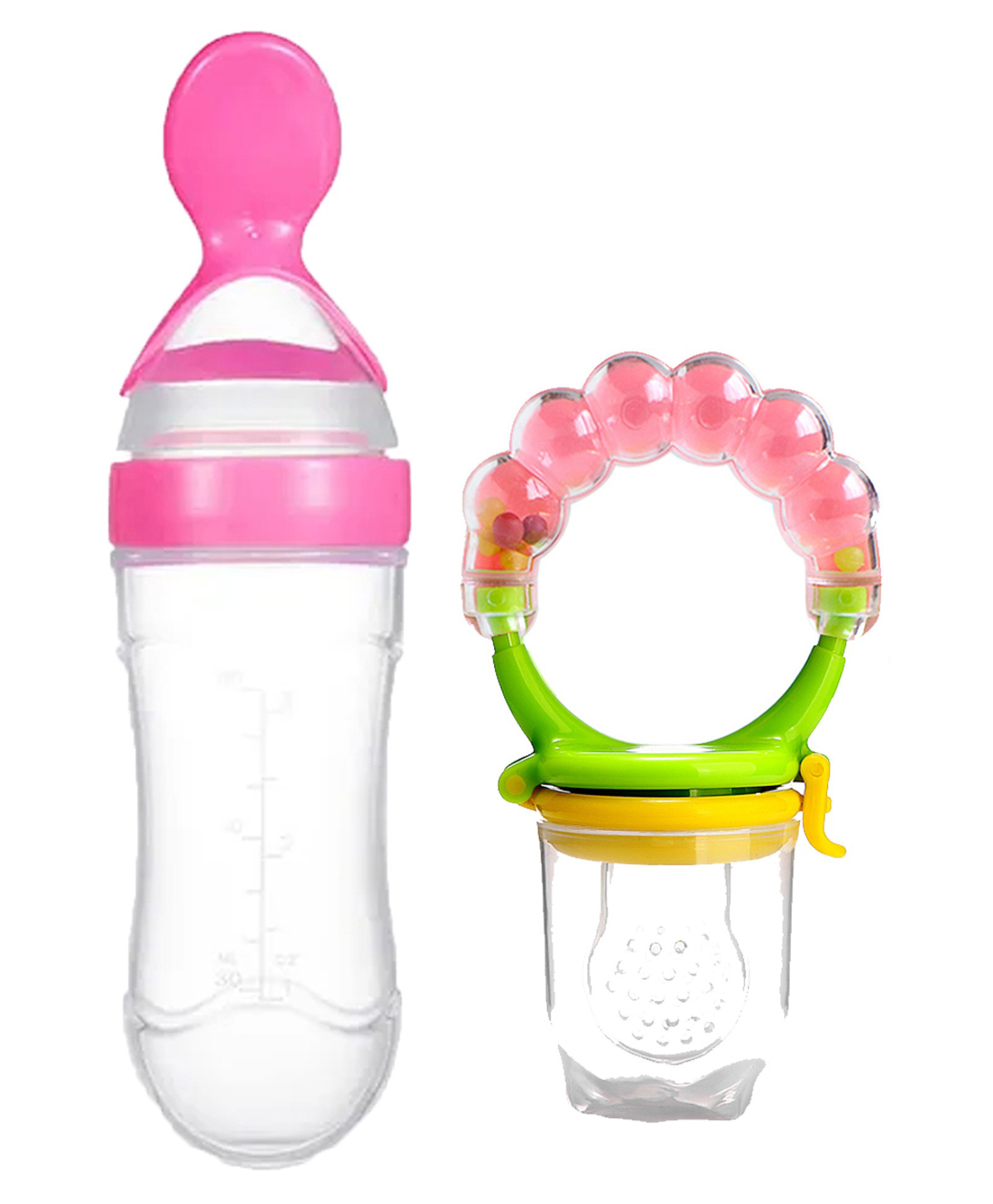 Joy Buzz Baby Squeezy Food Feeder Bottle & Rattle Fruit Nibbler Pack Of 2 - Multicolor-picture-31