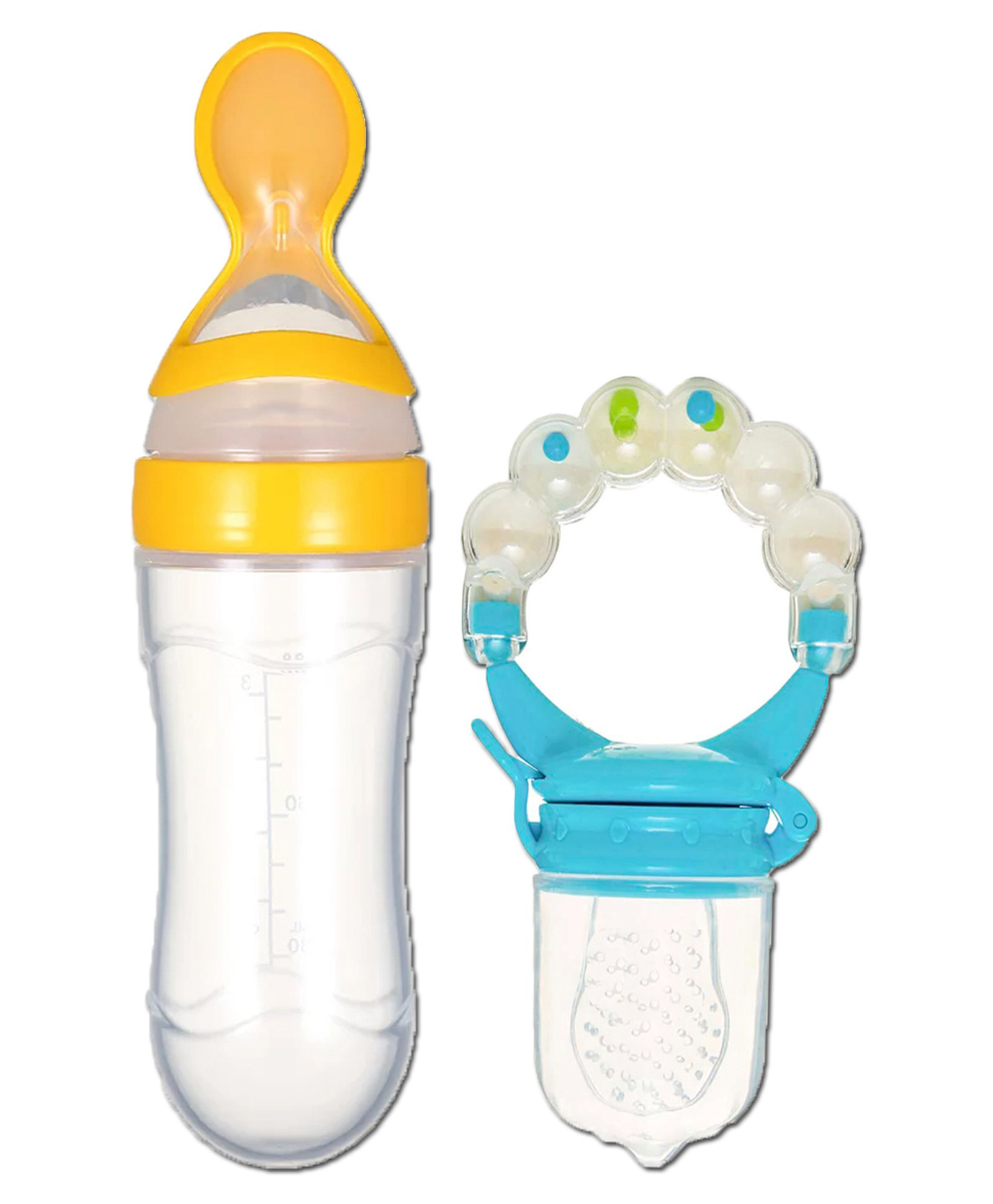 Joy Buzz Baby Squeezy Food Feeder Bottle & Rattle Fruit Nibbler Pack Of 2 - Multicolor-picture-32