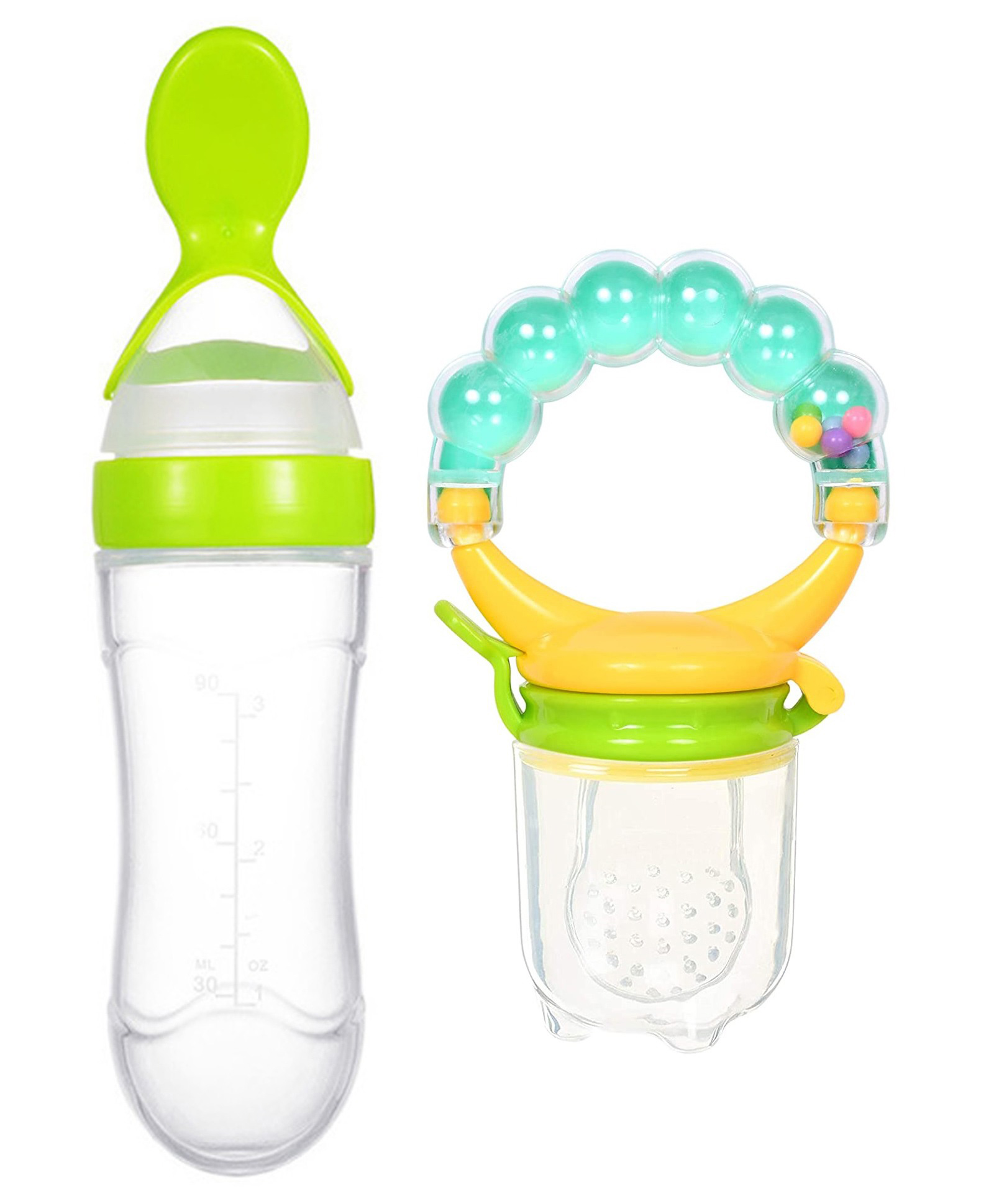 Joy Buzz Baby Squeezy Food Feeder Bottle & Rattle Fruit Nibbler Pack Of 2 - Multicolor-picture-30