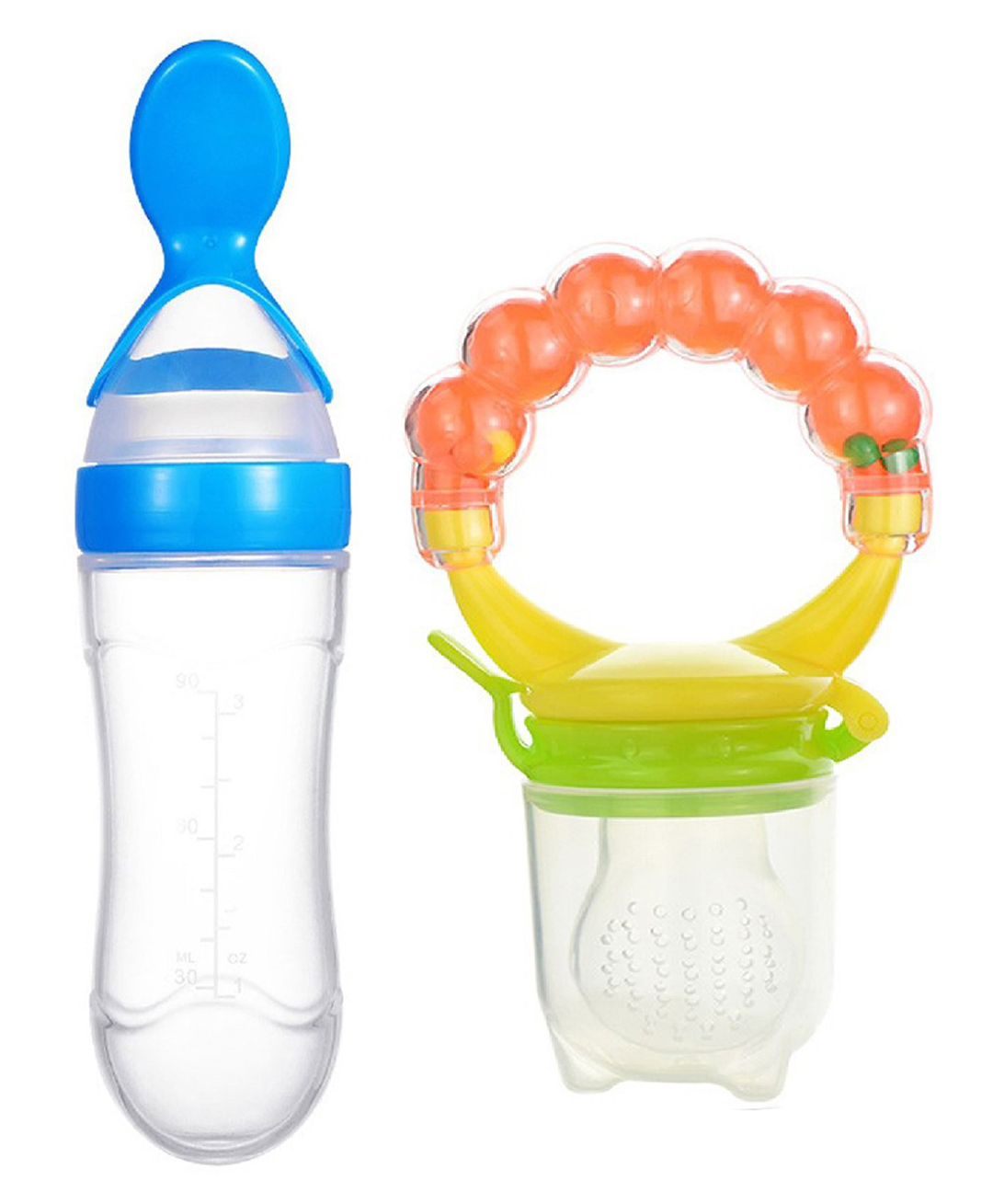 Joy Buzz Baby Squeezy Food Feeder Bottle & Rattle Fruit Nibbler Pack Of 2 - Multicolor-picture-27