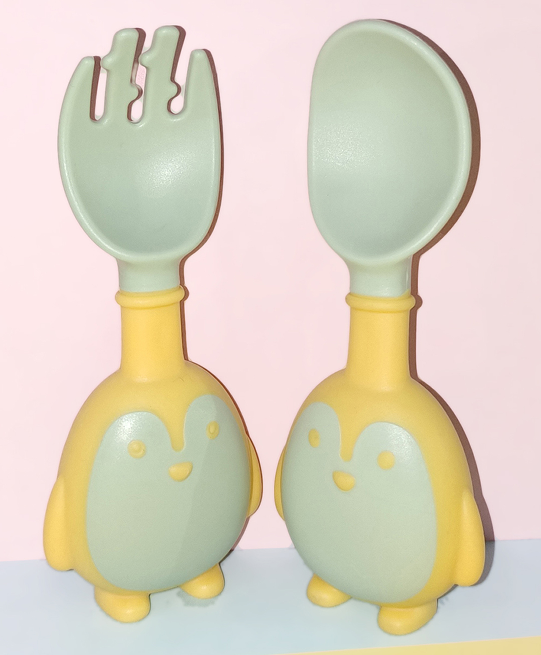 Joy Buzz Baby Penguin Shape Flexible Training Spoon and Fork Set - Green-picture-49