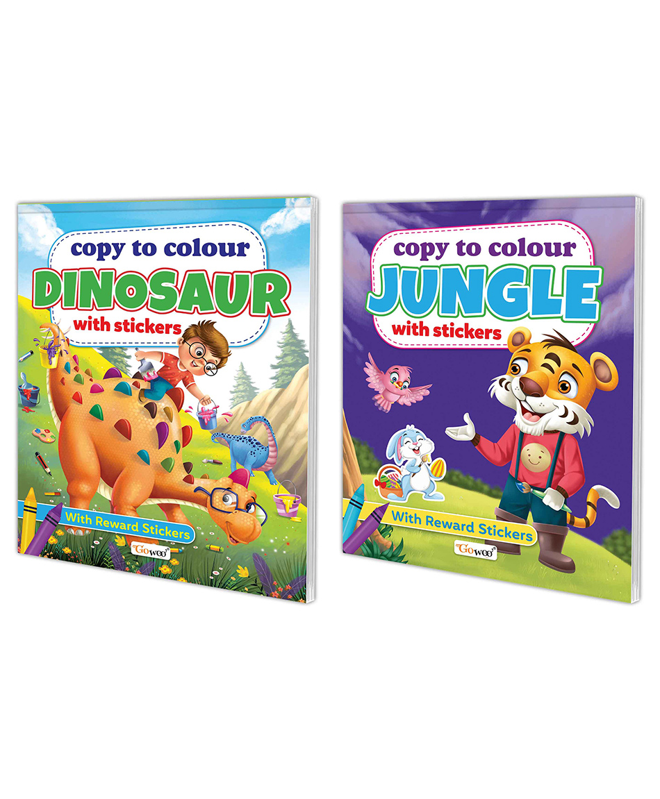 Copy to Colour Dinosaurs and Copy to Jungle with Stickers book for kids (Ages 3-12) : Copy to colour book, Kids colouring book, Coloring adventure fun for kids | Pack of 2 copy to colour book for kids with Stickers.-image-40