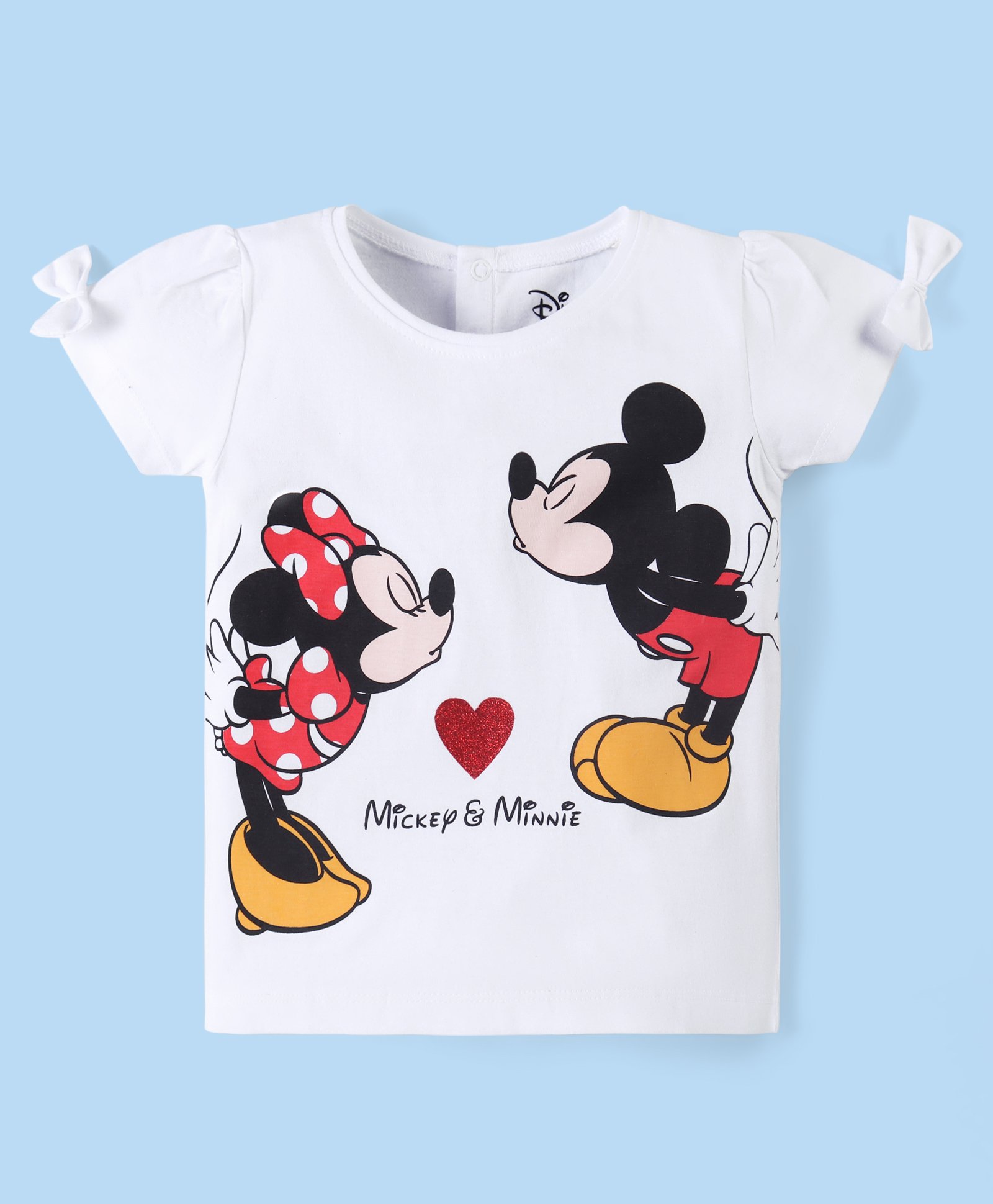 Babyhug Disney 100% Cotton Knit Half Sleeves Top with Minnie Mouse Graphics -White-picture-24