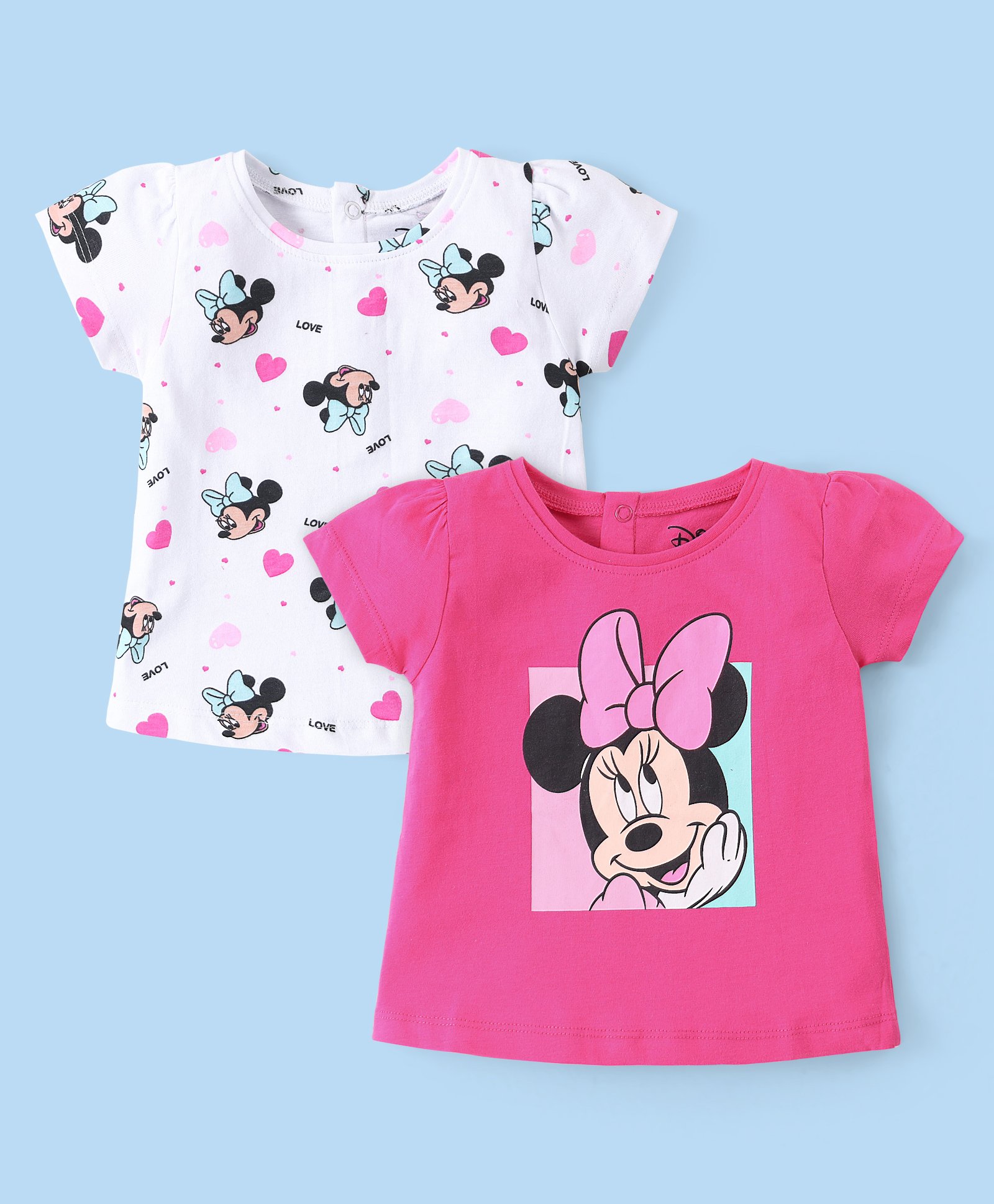 Babyhug Disney 100% Cotton Knit Half Sleeves Tops with Minnie Mouse Graphics Pack of 2 - Multicolour-picture-25