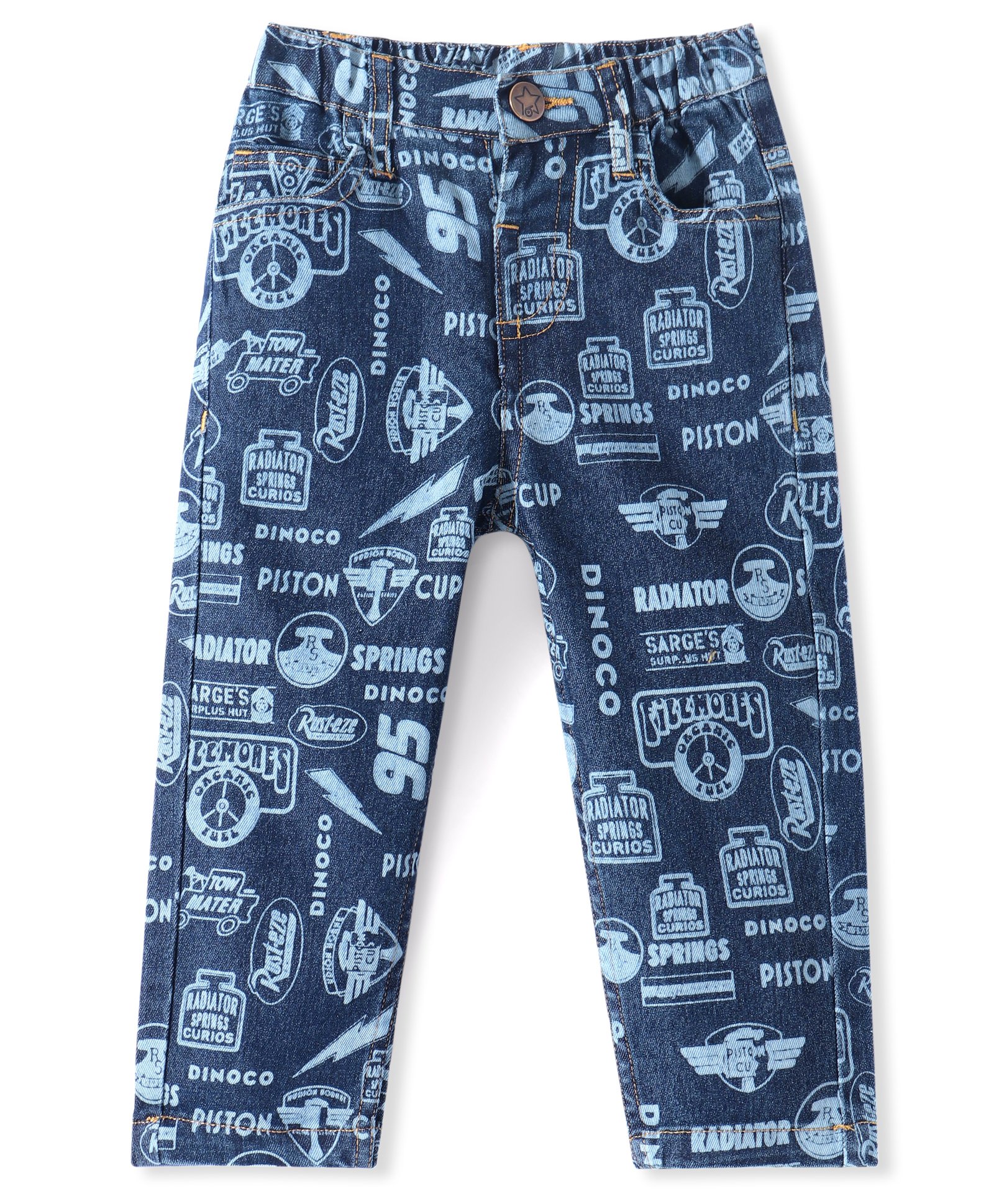 Babyhug Disney Cotton Full Length Denim Jeans with Star Wars Print - Blue-picture-26
