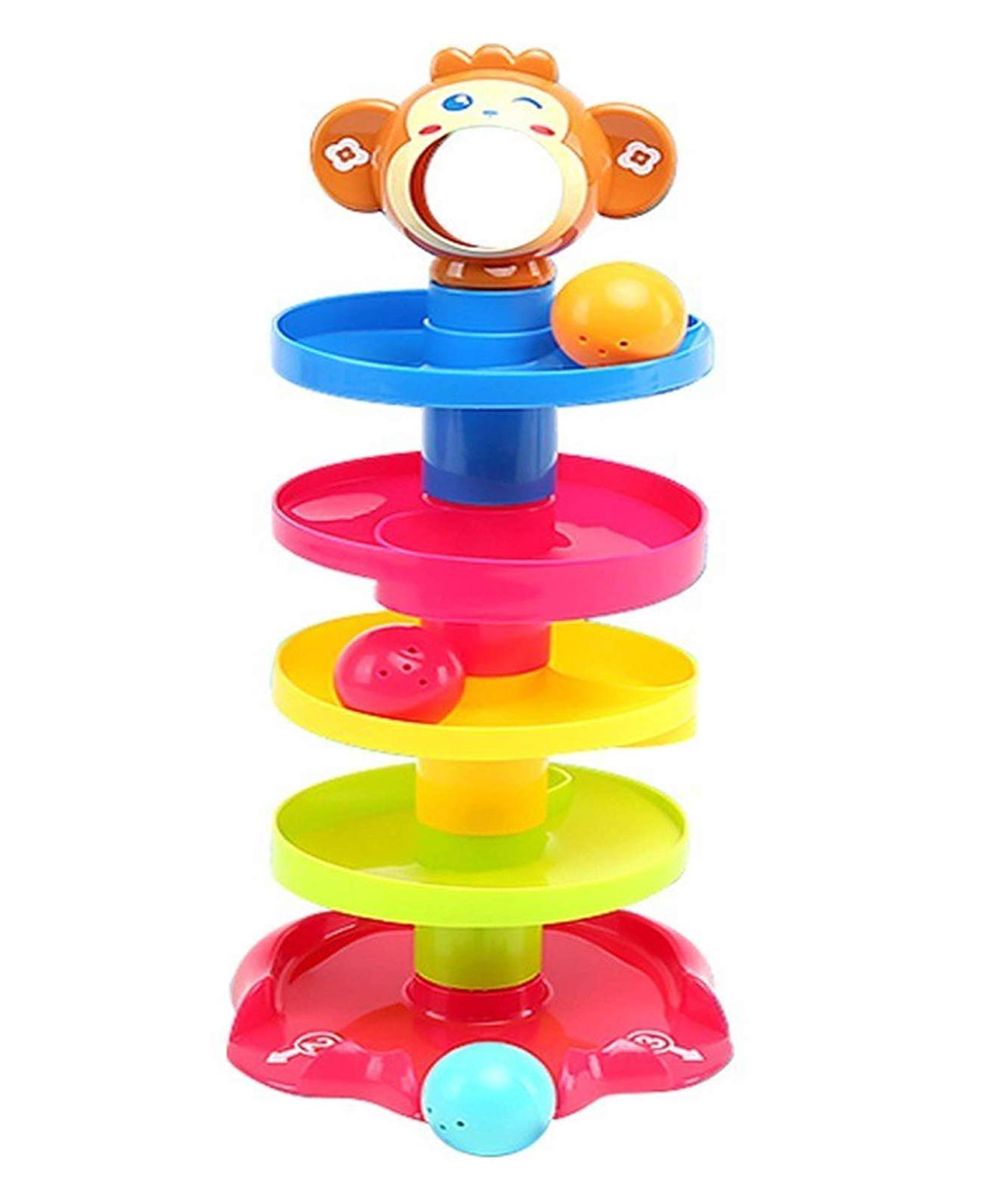 Oskart Early Education (Roll and Swirl Ball for Kids) Baby 5 Layer Roll Ball Drop and Roll Swirling Tower for Baby and Toddler Development Educational Toys | Stack, Drop and Go Ball Ramp  (Assorted colour and Print)-image-7
