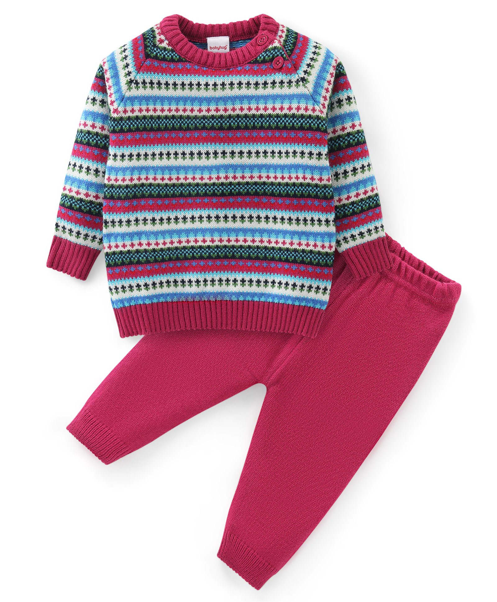 Babyhug Knitted Full Sleeves Sweater Set with Aztec Design - Multicolour-picture-16