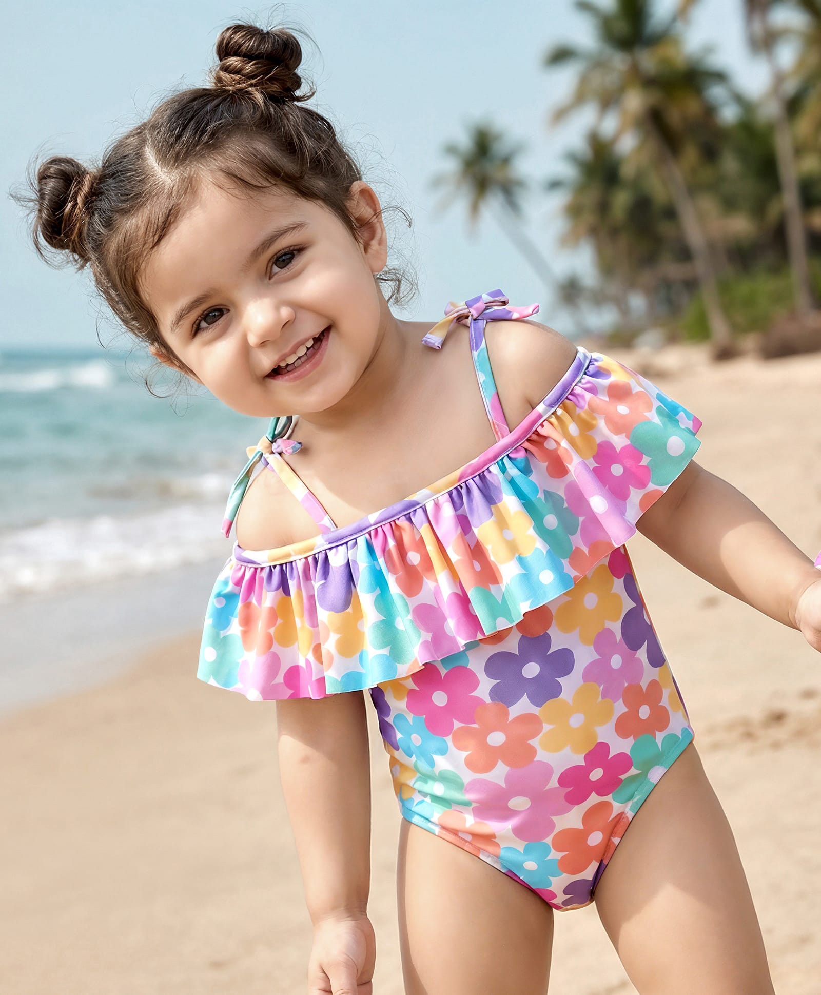 Babyhug Water Repellant Sleeveless Floral Printed  V Cut Swimsuit - Multicolor-image-33