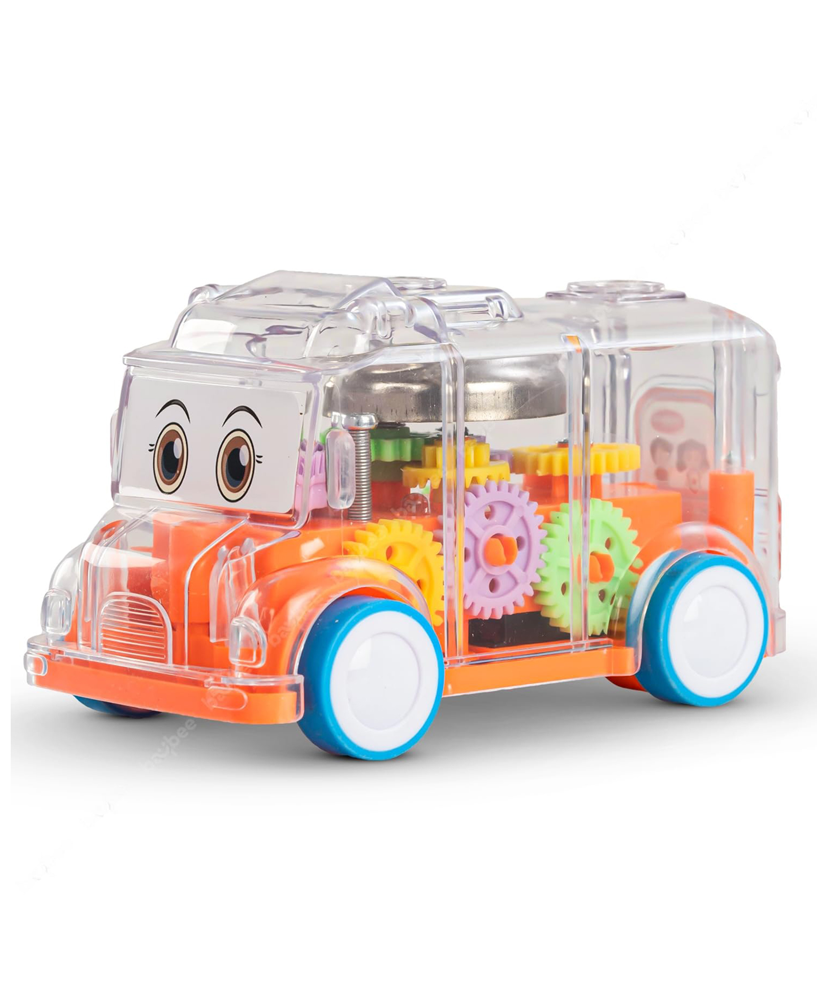 BAYBEE Transparent 360 Gear Rotating Mini Bus Vehicle Toys for Kids with Colourful Led Light & Sound Toy for Toddlers | Gear Friction Birthday Gift Toy for Kids (Orange)-image-16