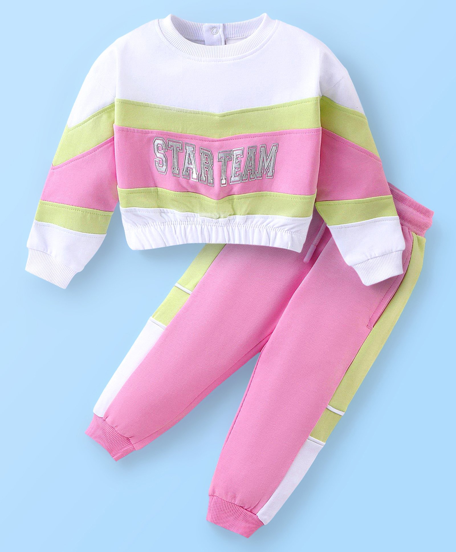 Babyhug Cotton Knit Full Sleeves Text Printed T-Shirt & Pants Set - White & Pink-image-24