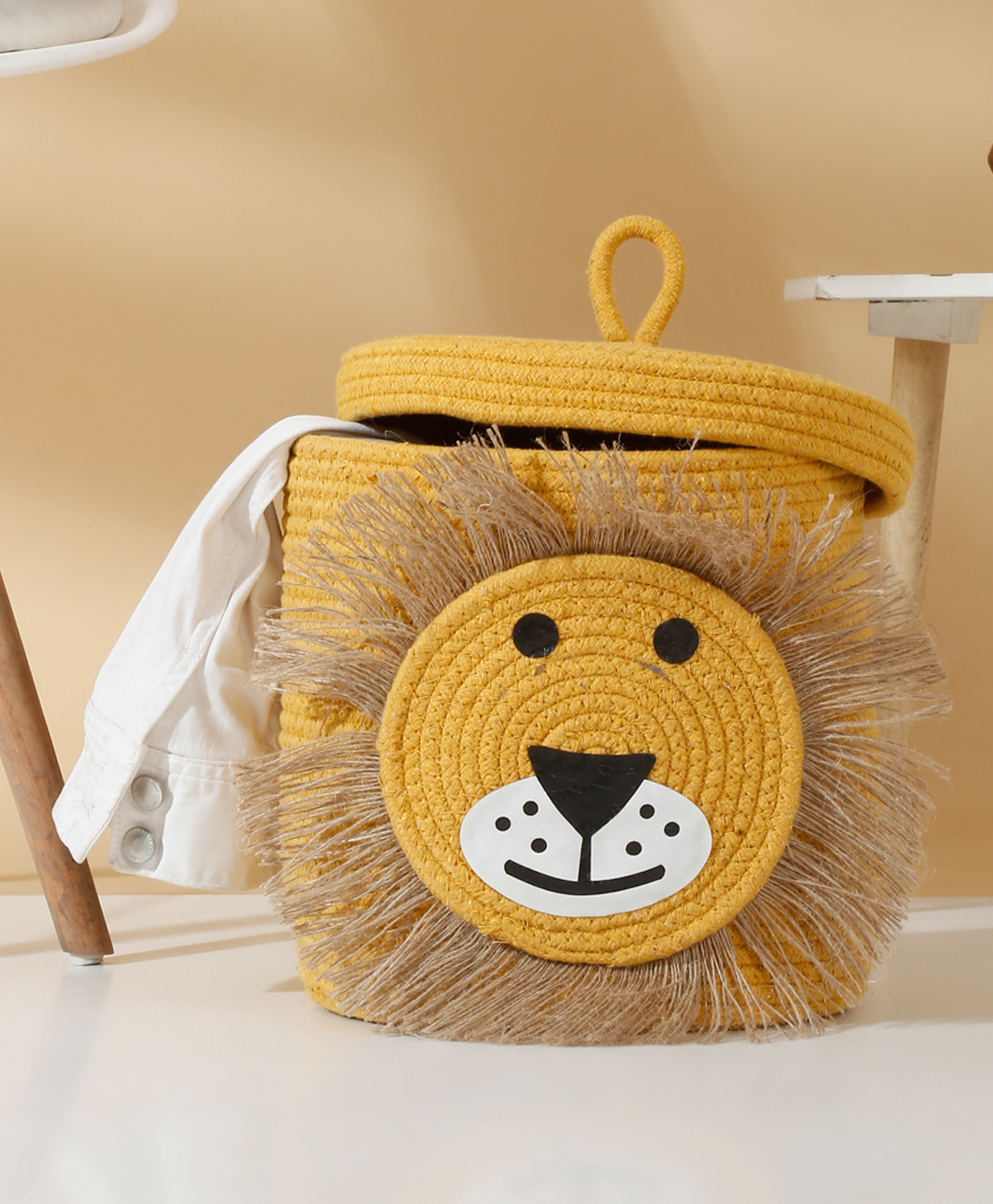 Hosta Homes Pure Cotton Cartoon Face Hand Woven Laundry Hamper With Cover  Yellow-image-29