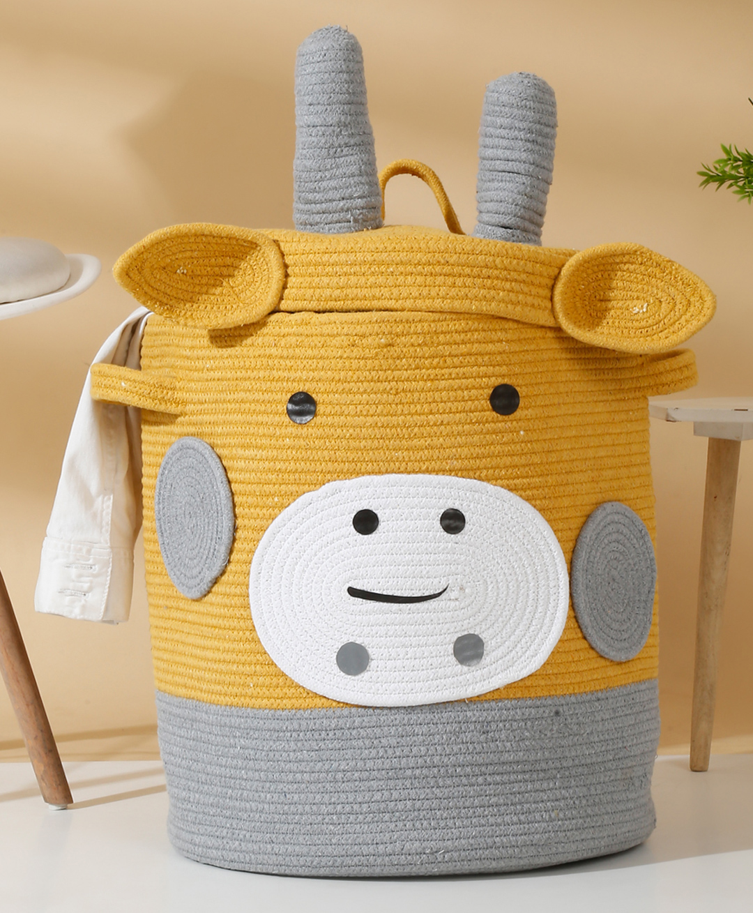 Hosta Homes Pure Cotton Cartoon Face Hand Woven Laundry Hamper With Cover-picture-18