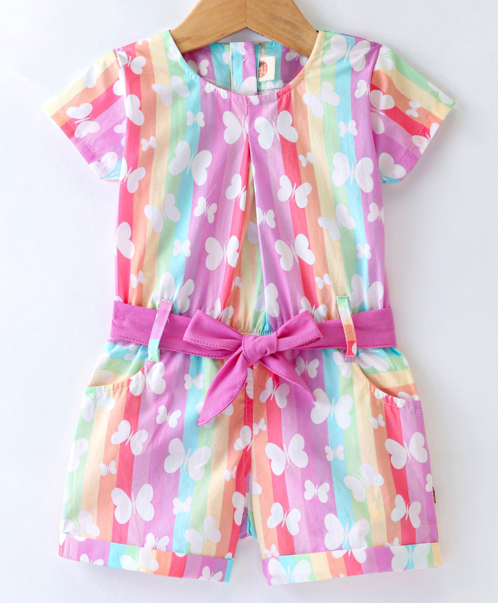 Dew Drops Poplin Half Sleeves Jumpsuit With Butterfly Print -Multicolor-picture-24