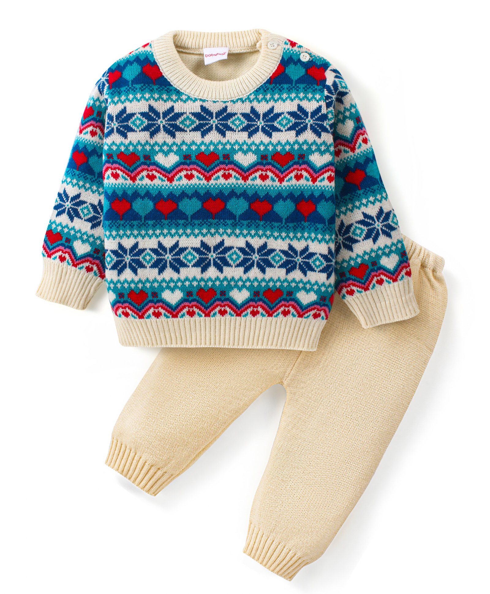 Babyhug Knitted Full Sleeves Pullover Sweater Set with Intarsia Design - Multicolour-picture-18