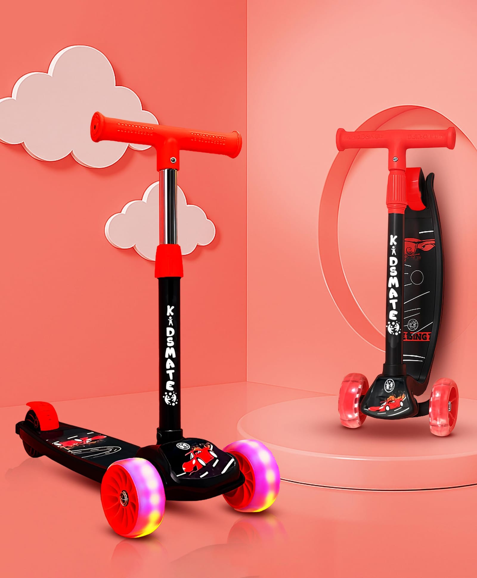 Kidsmate Rider Pro Kick Scooter 3-Wheel Skating Scooter for Boys & Girls, Ages 6-12, with PU Light-Up LED Wheels, 5-Level Adjustable Height, and Easy Fold Design (Black)-image-15