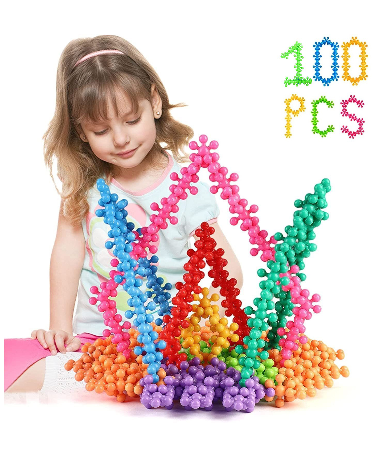ADKD Star Links Interlocking Blocks Educational, Construction Blocks for Kids, Colorful Star Building Blocks Toys for Kids- 100 Pc Block (Multicolor)