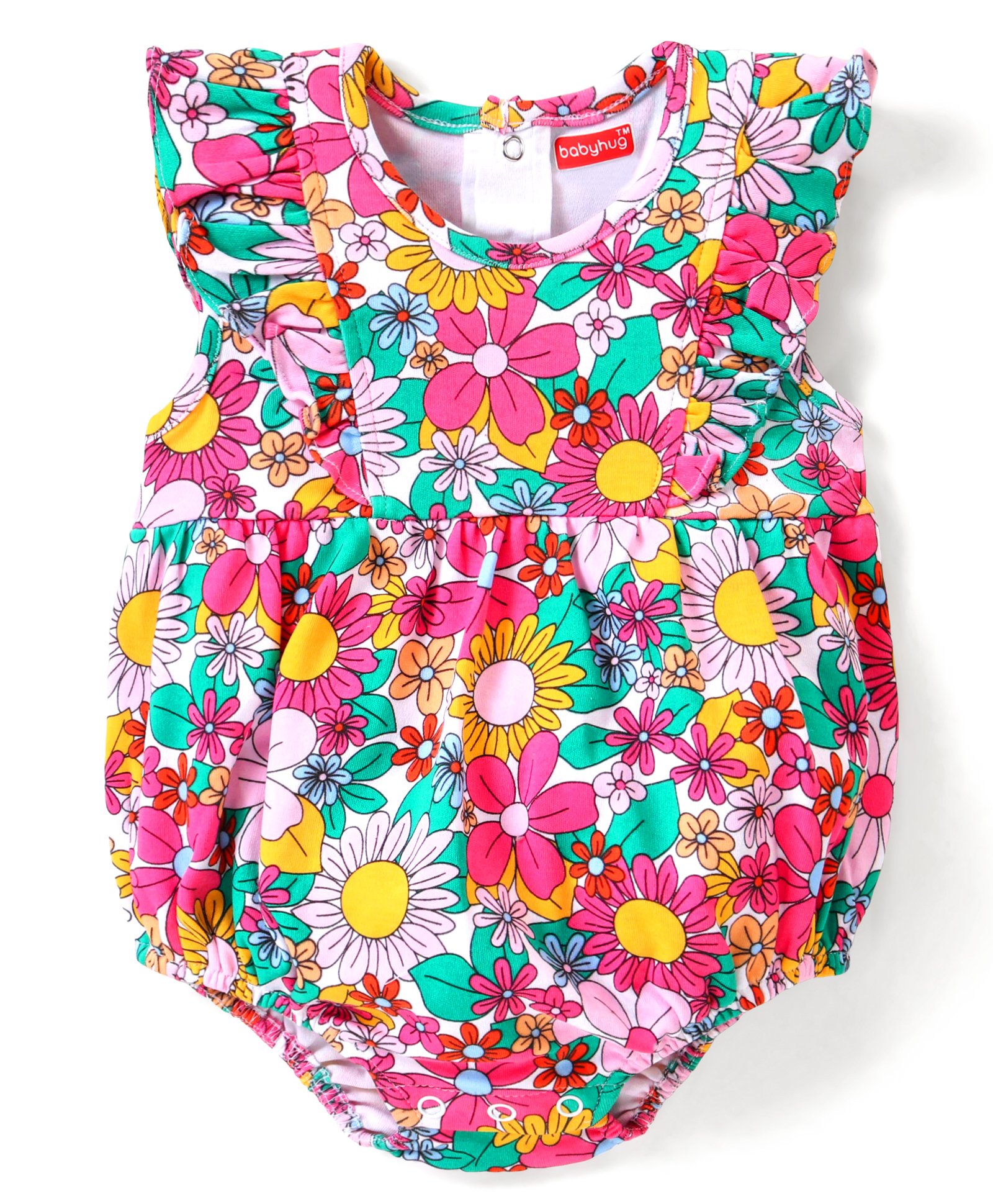 Babyhug 100% Cotton Knit Sleeveless  Onesie with Floral Print - Multicolour-image-13