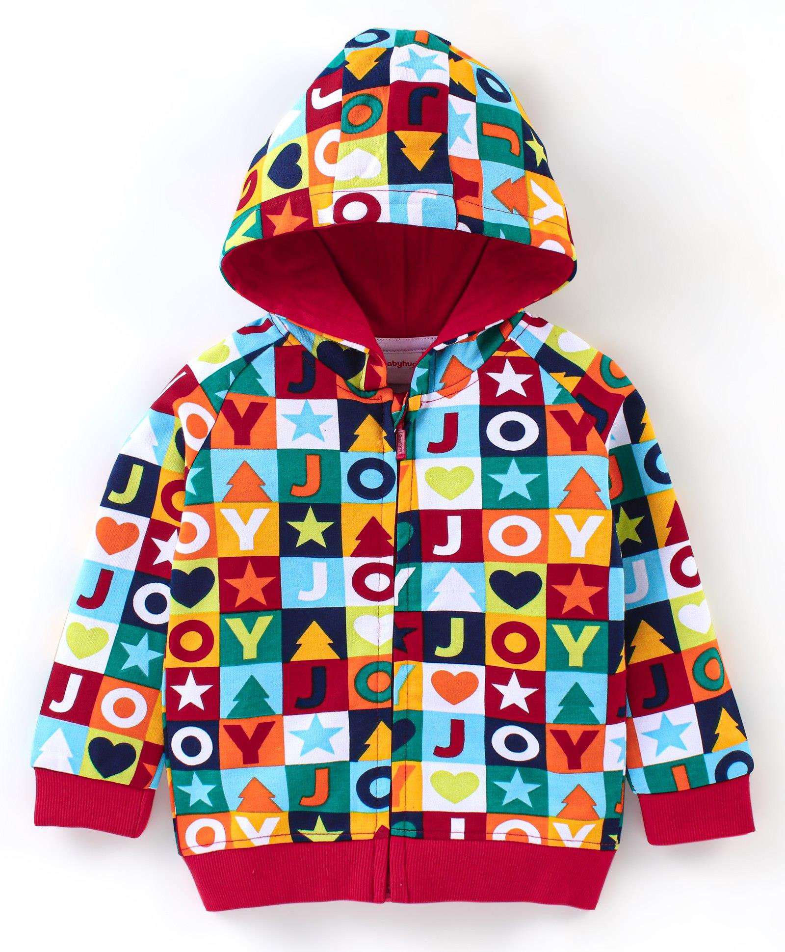 Babyhug 100% Cotton Knit Full Sleeves Sweatjacket With Hood Alphabet Print - Multicolour-image-45
