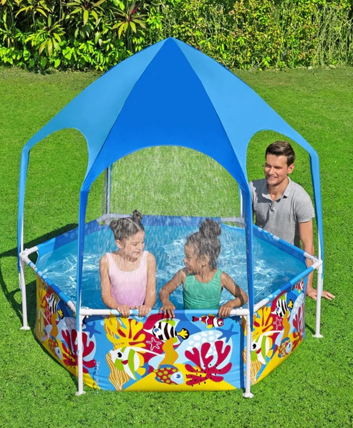 Hop N Play 6ft Round Metal Frame Swimming Pool with Canopy and Shower for Kids-picture-16