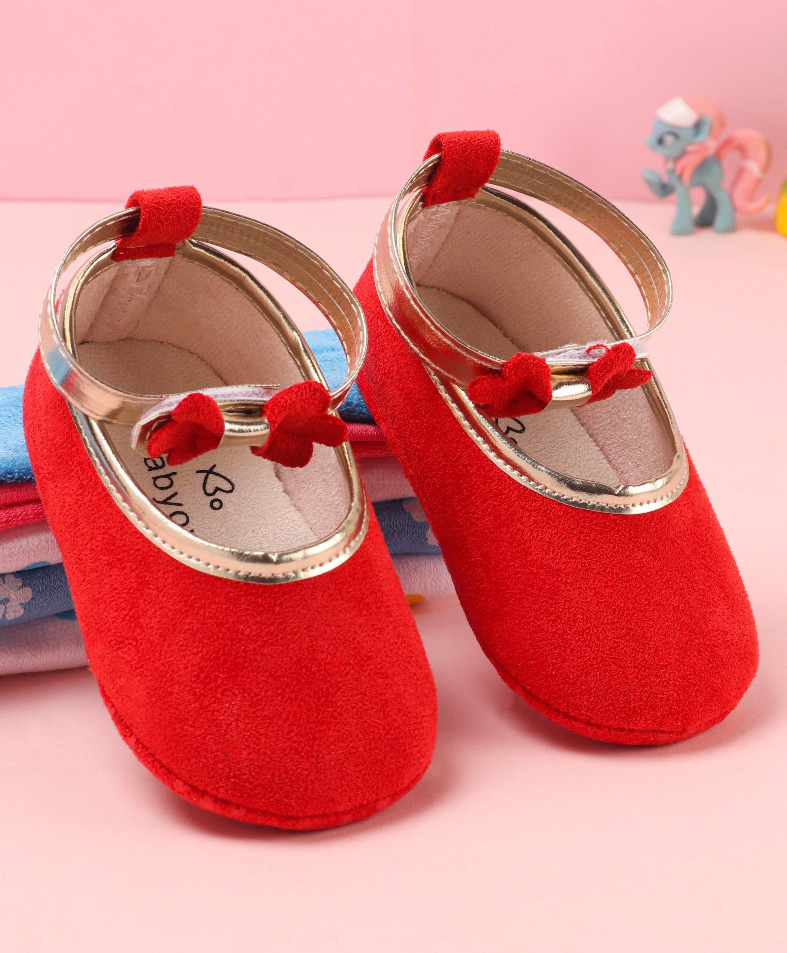 Babyoye Booties with Velcro Closure with  Bow Applique - Red-image-29