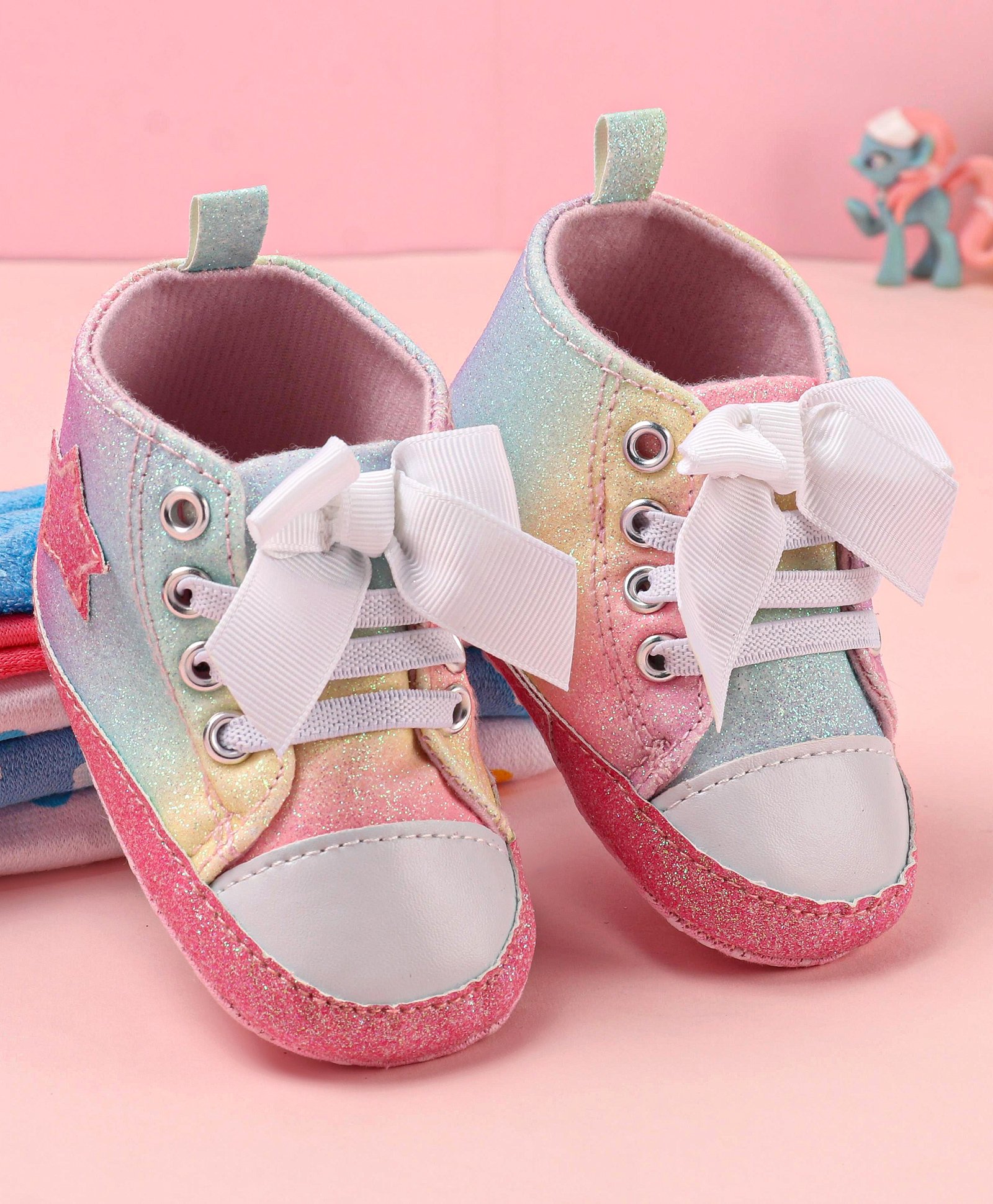 Babyoye Laced Up  Booties with Bow Applique - Multicolour-image-31