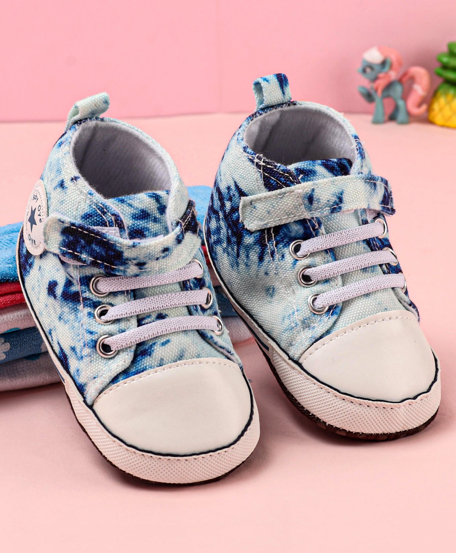 Babyoye Printed Booties with Velcro & Lace Closure - Navy-image-7