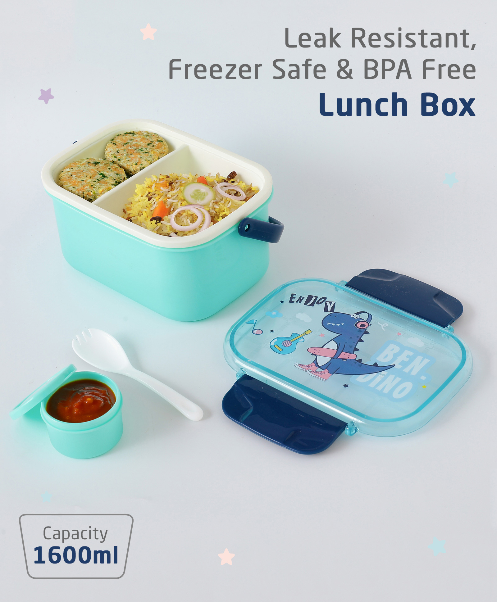 Freezer & Leak Proof Lunch Box with Dino Print - Navy Blue-image-21