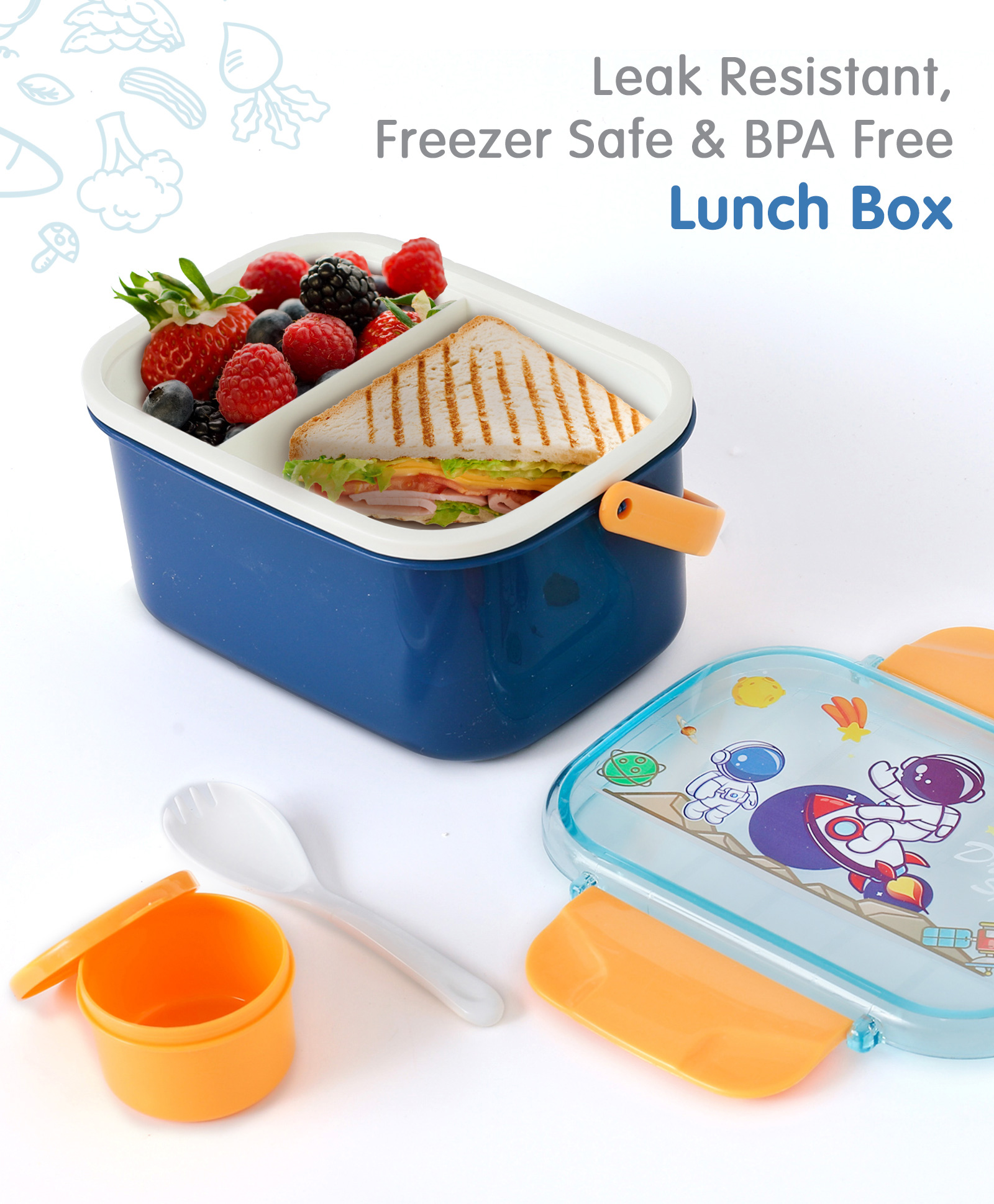 Freezer & Leak Proof Lunch Box with Astronaut Print - Blue-image-20