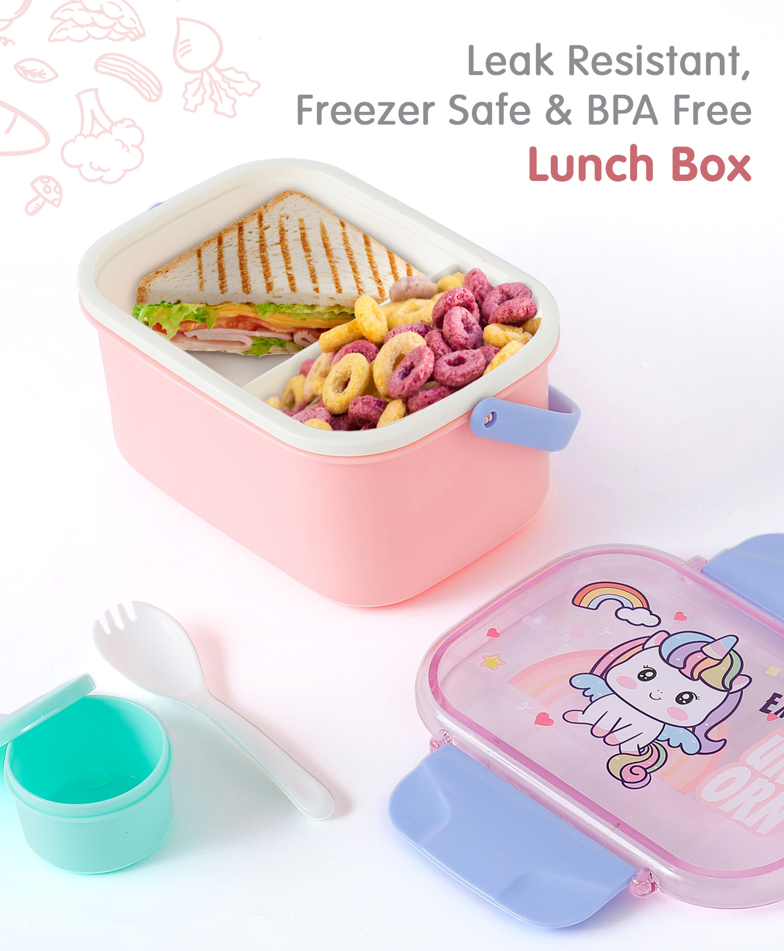 Freezer & Leak Proof Lunch Box with Unicorn Print - Baby Pink-image-19