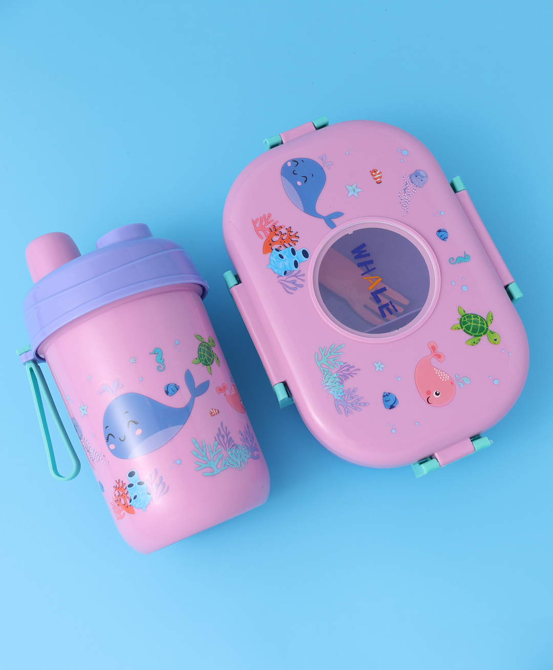 Whale Theme Kids Lunch Box with Water Bottle - Pink| BPA-Free, Leak-Resistant & Freezer Safe| 450ml Lunch Box with Spoon & 500ml Bottle| School Tiffin Combo for Boys & Girls-image-36